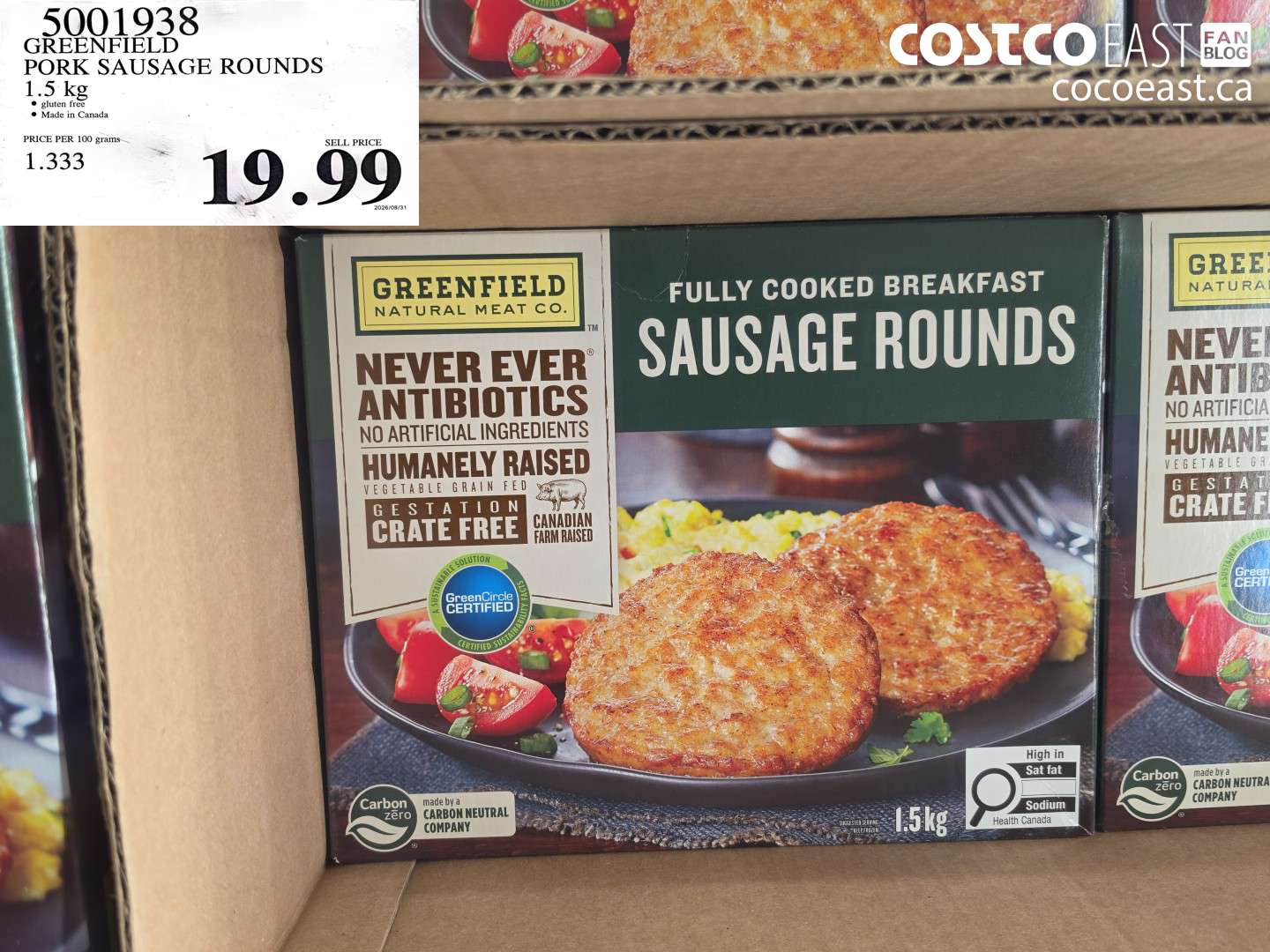 5001938 GREENFIELD PORK SAUSAGE ROUNDS 1.5 KG $19.99
