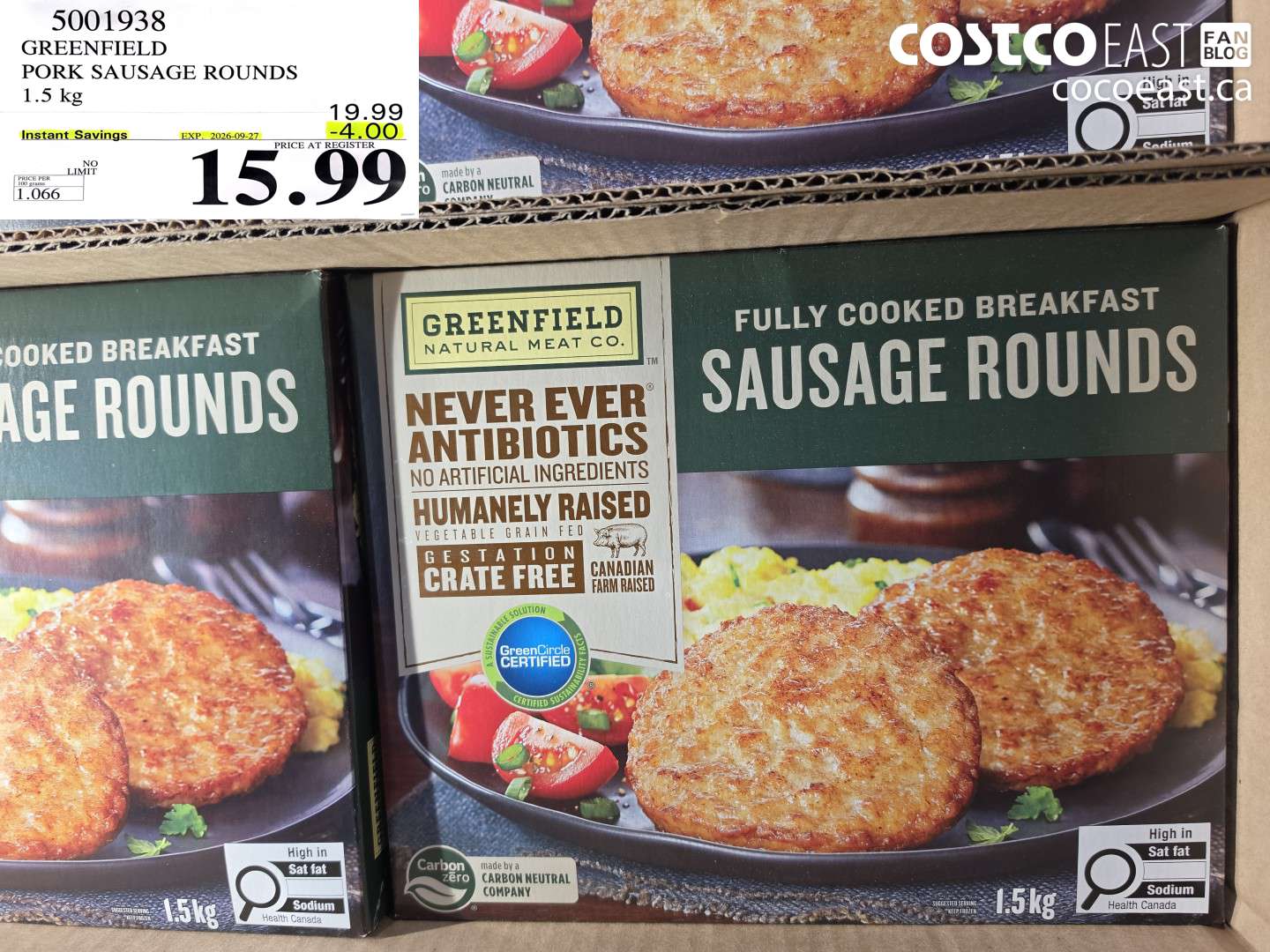 5001938 GREENFIELD PORK SAUSAGE ROUNDS 1.5 KG ($4.00 INSTANT SAVINGS EXPIRES ON 2026-09-27) $15.99