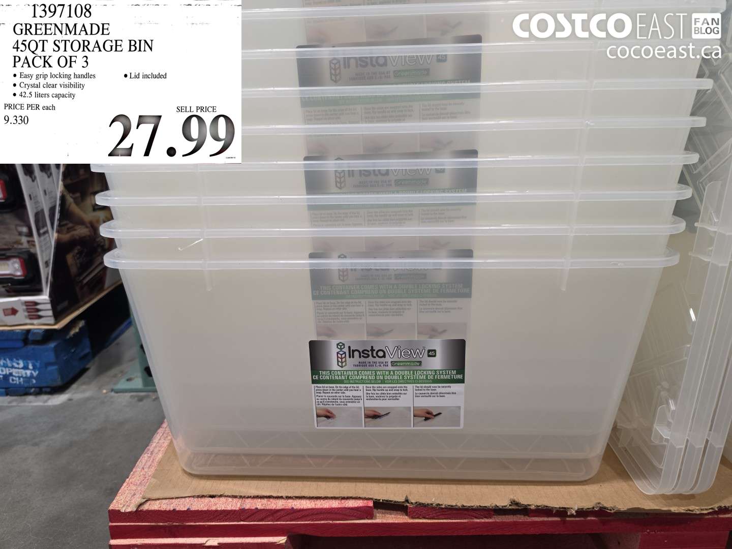 1397108 GREENMADE 45QT STORAGE BIN PACK OF 3 $27.99