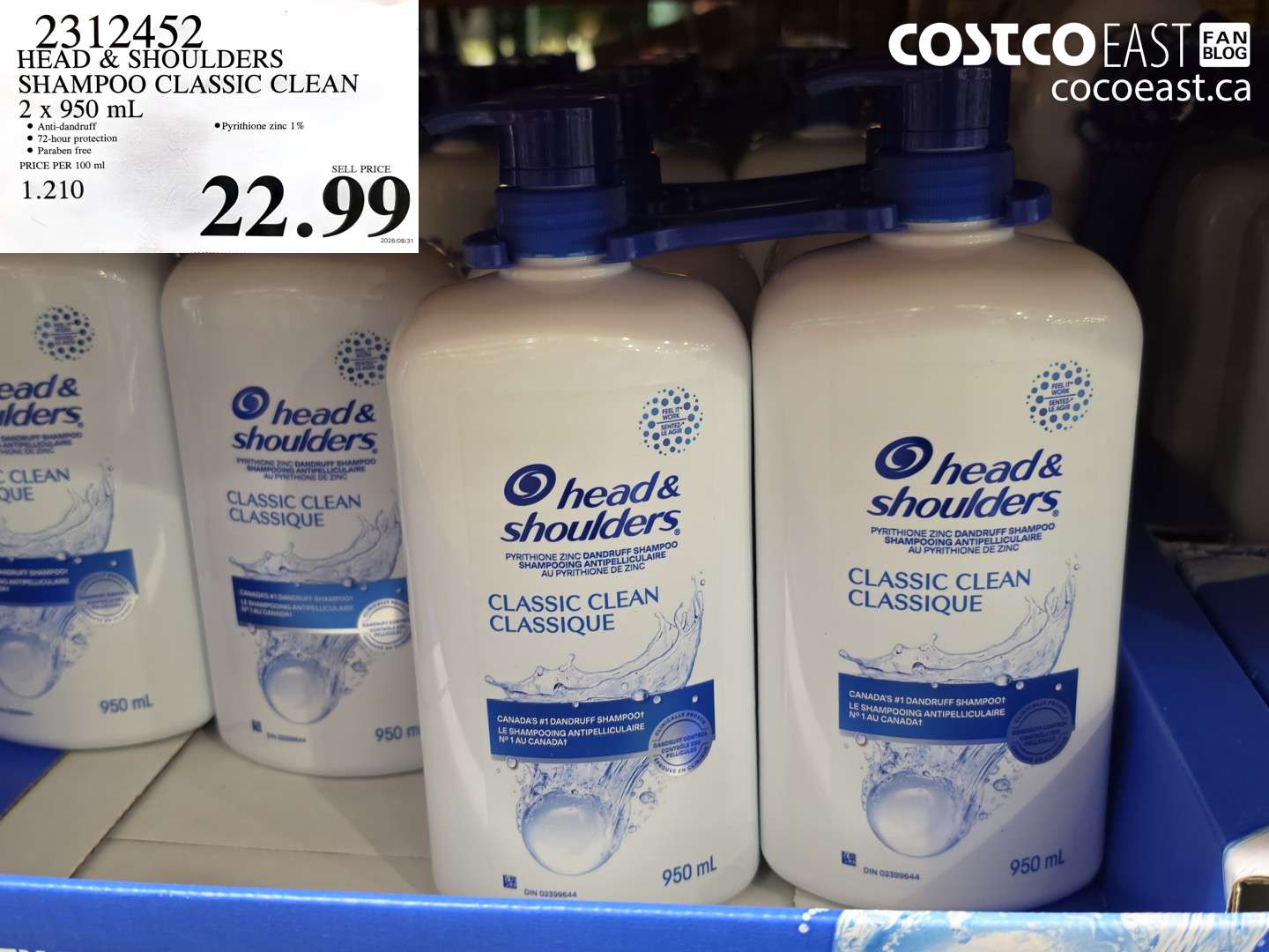 2312452 HEAD & SHOULDERS SHAMPOO CLASSIC CLEAN 2 X 950 ML $22.99