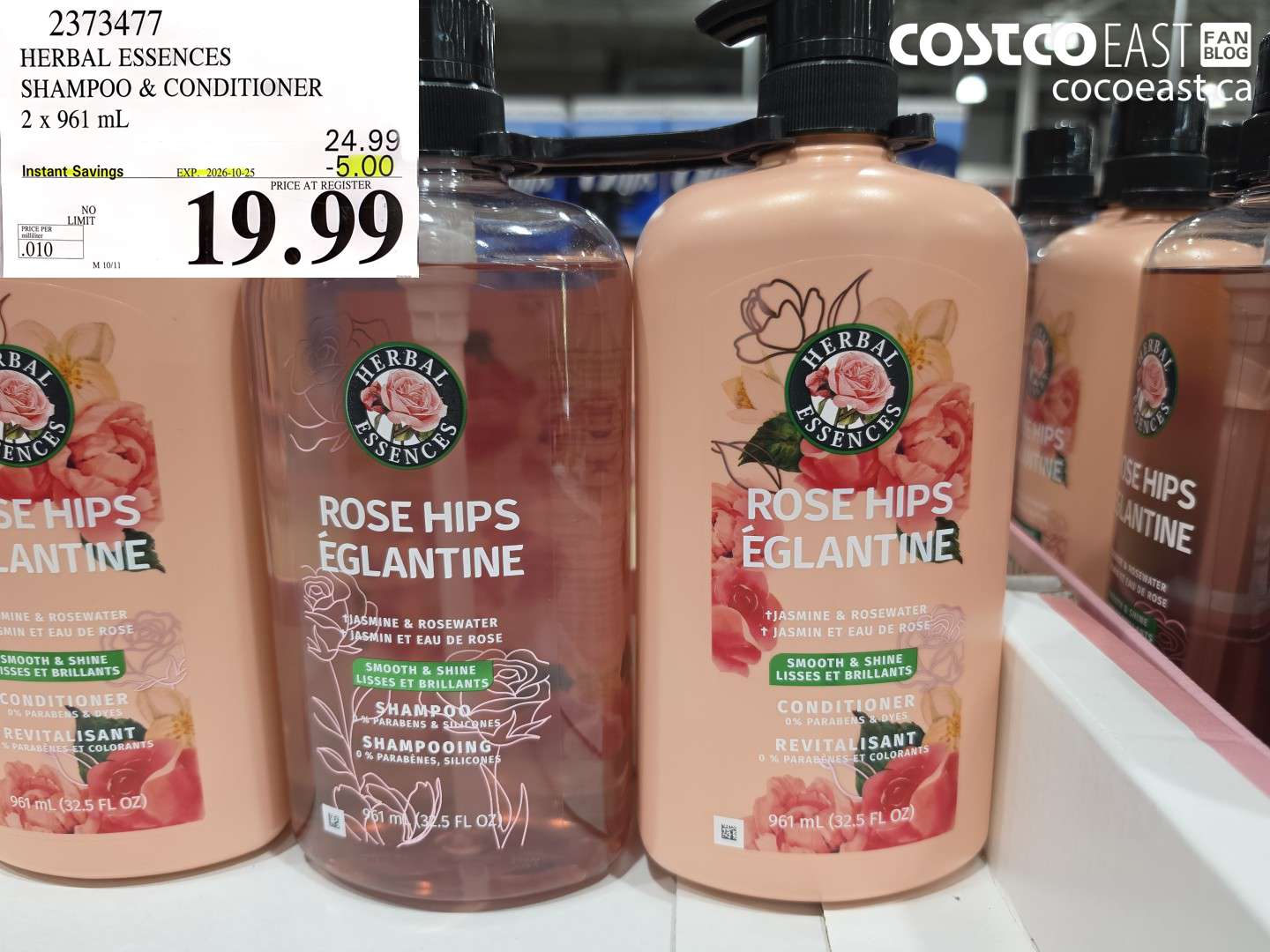 2373477 HERBAL ESSENCES SHAMPOO & CONDITIONER 2 X 961 ML ($5.00 INSTANT SAVINGS EXPIRES ON 2026-10-25) $19.99
