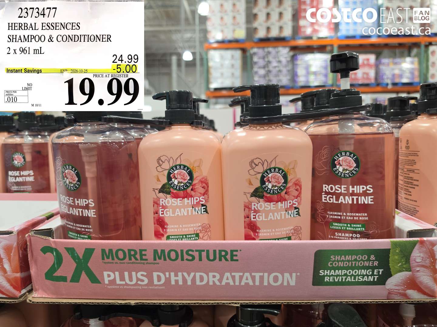 2373477 HERBAL ESSENCES SHAMPOO & CONDITIONER 2 X 961 ML ($5.00 INSTANT SAVINGS EXPIRES ON 2026-10-25) $19.99