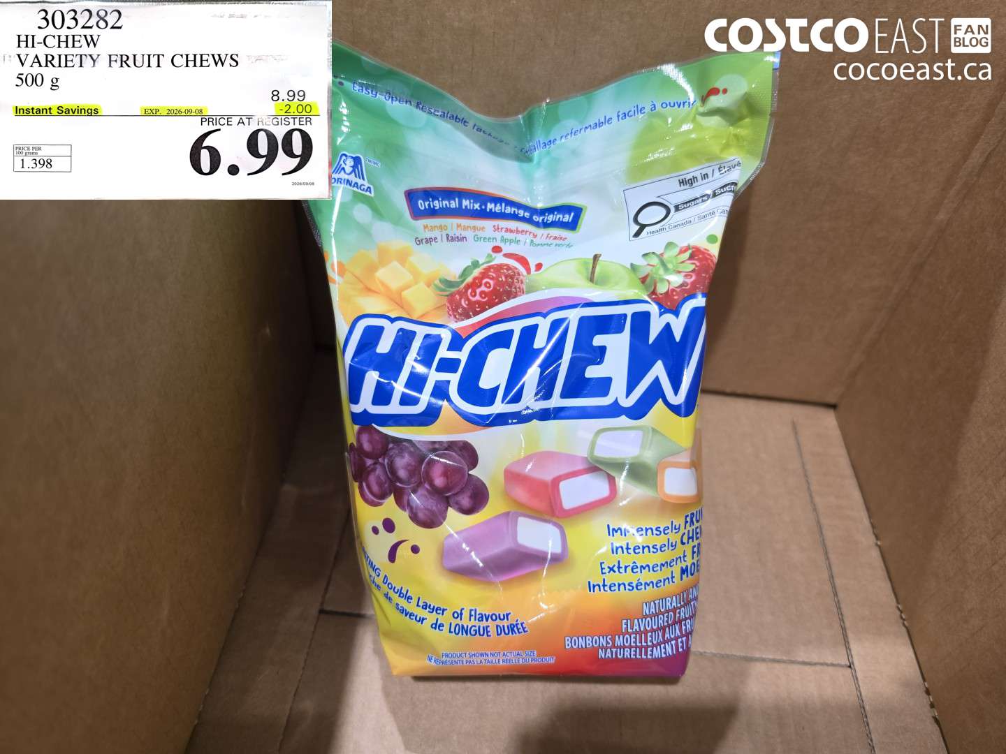 303282 HI-CHEW VARIETY FRUIT CHEWS 500 G ($2.00 INSTANT SAVINGS EXPIRES ON 2026-09-08) $6.99