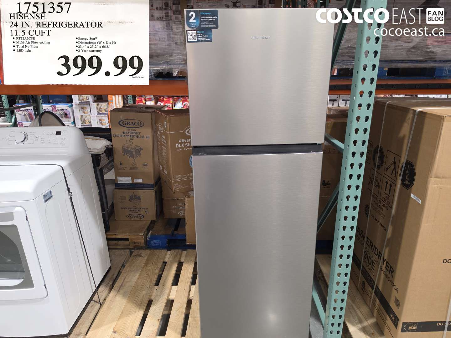 1751357 HISENSE 24 IN. REFRIGERATOR 11.5 CUFT $399.99