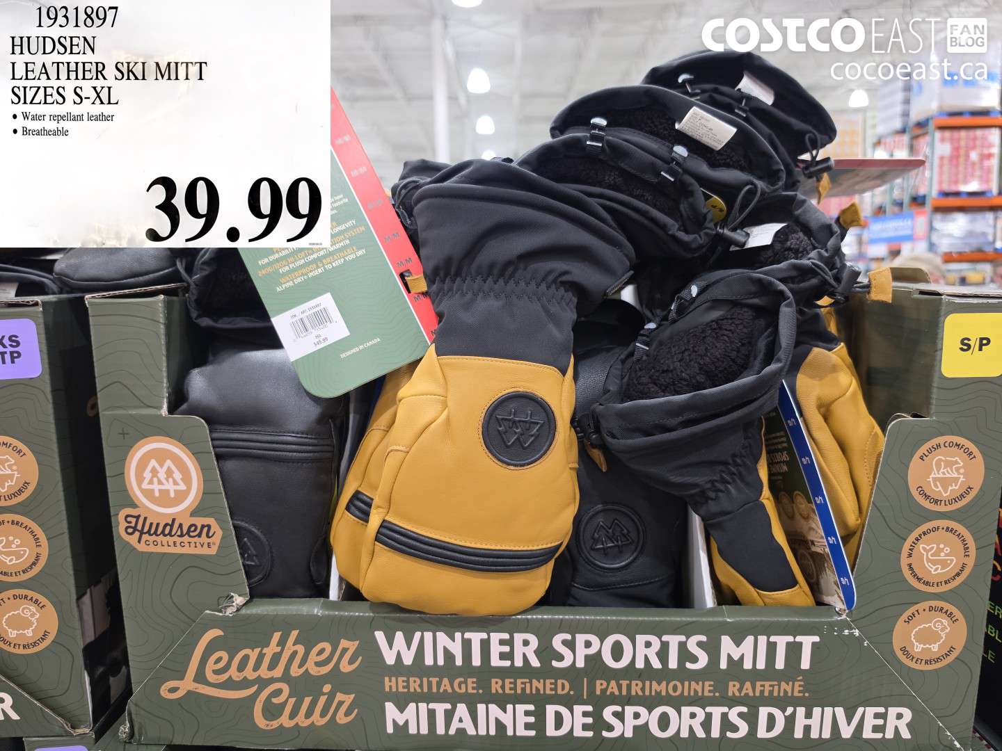1931897 HUDSEN LEATHER SKI MITT SIZES S-XL $39.99