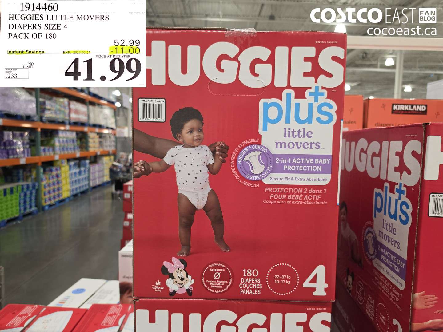 1914460 HUGGIES LITTLE MOVERS DIAPERS SIZE 4 PACK OF 180 ($11.00 INSTANT SAVINGS EXPIRES ON 2026-09-27) $41.99