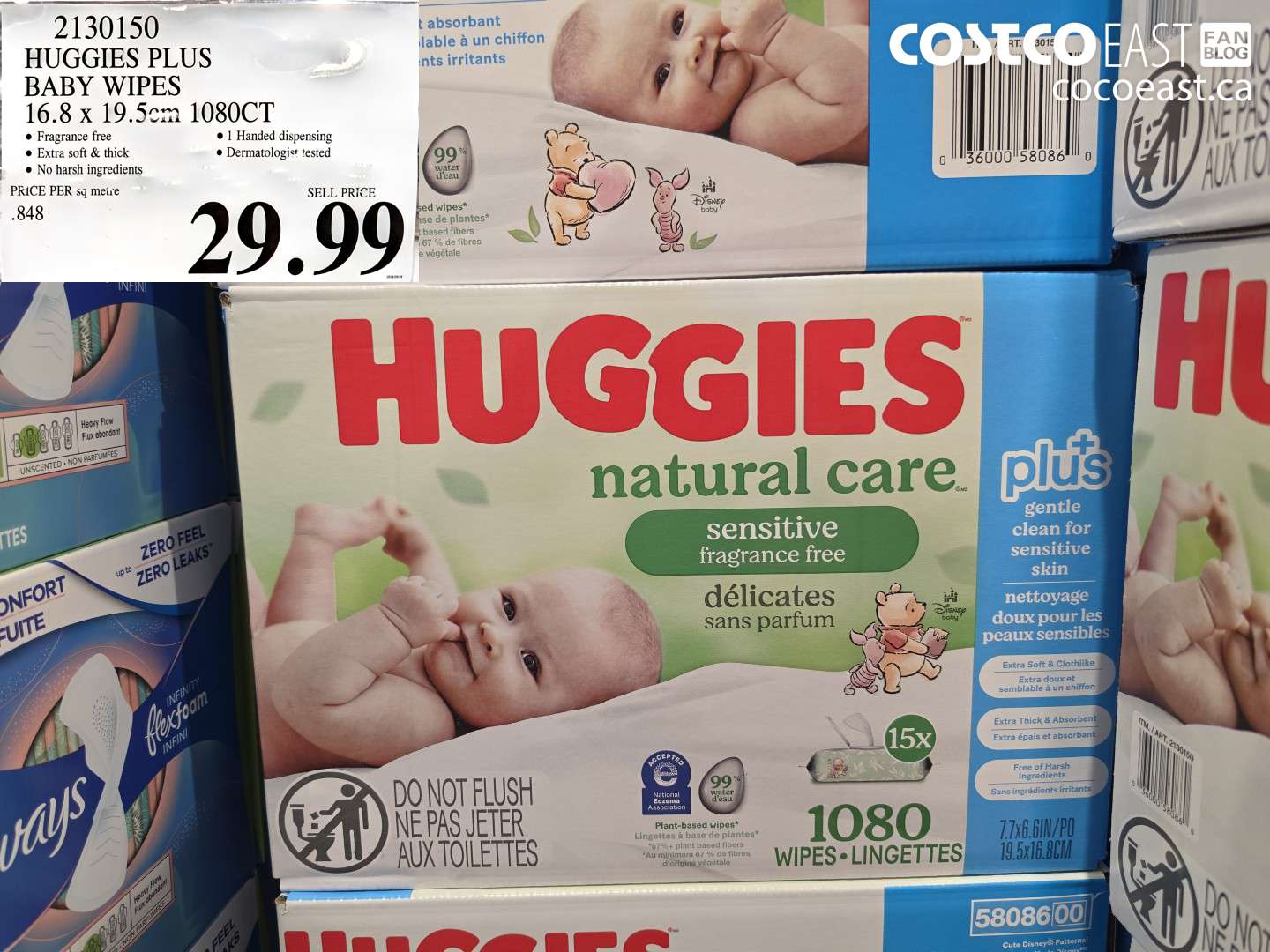 2130150 HUGGIES PLUS BABY WIPES 16.8 X 19.5CM 1080CT $29.99