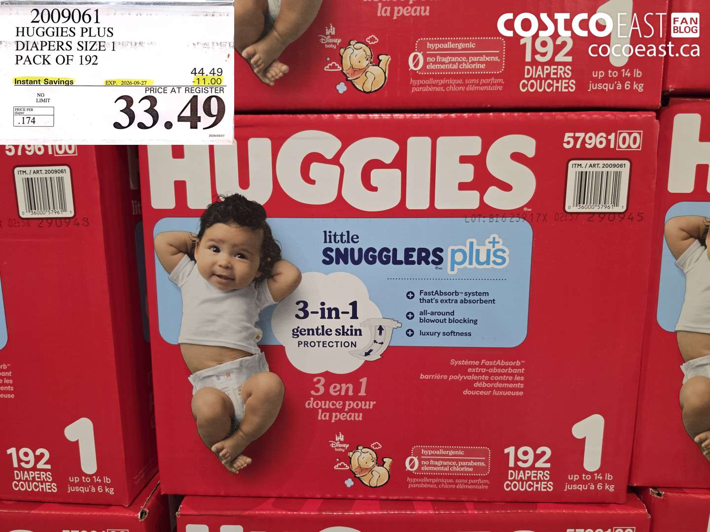 2009061 HUGGIES PLUS DIAPERS SIZE 1 PACK OF 192 ($11.00 INSTANT SAVINGS EXPIRES ON 2026-09-27) $33.49