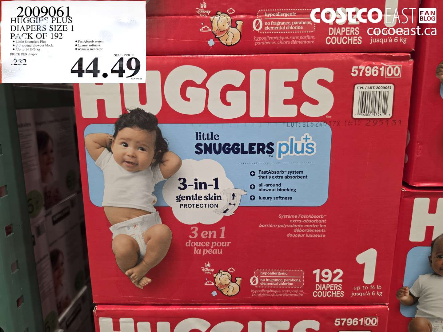 2009061 HUGGIES PLUS DIAPERS SIZE 1 PACK OF 192 $44.49