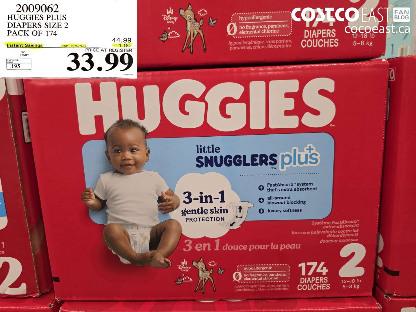 2009062 HUGGIES PLUS DIAPERS SIZE 2 PACK OF 174 ($11.00 INSTANT SAVINGS EXPIRES ON 2026-09-27) $33.99