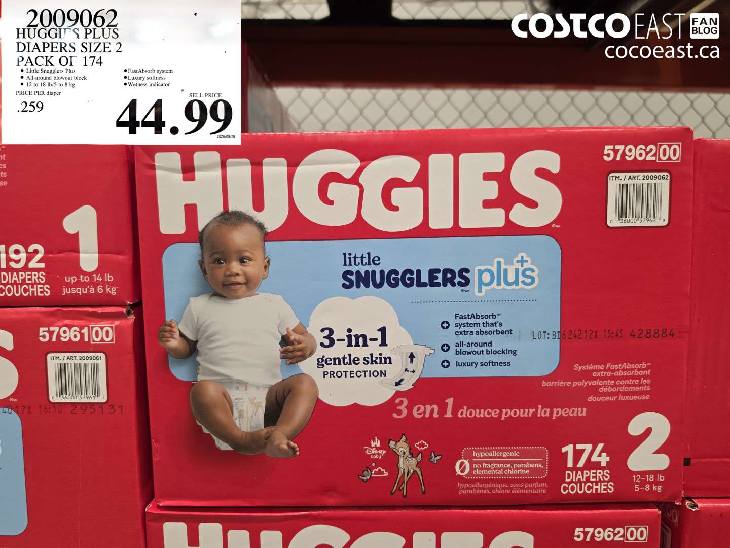 2009062 HUGGIES PLUS DIAPERS SIZE 2 PACK OF 174 $44.99