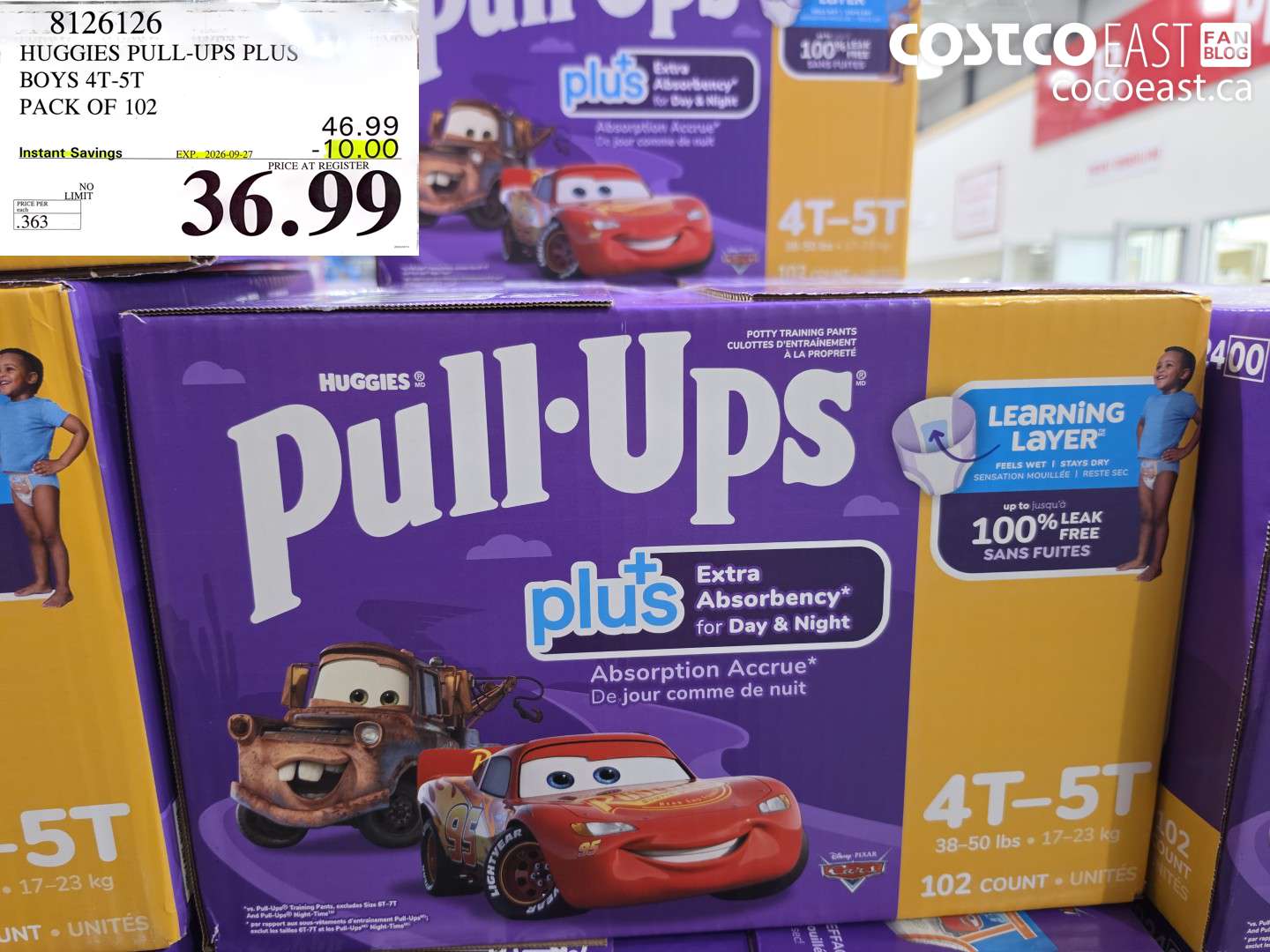 8126126 HUGGIES PULL-UPS PLUS BOYS 4T-5T PACK OF 102 ($10.00 INSTANT SAVINGS EXPIRES ON 2026-09-27) $36.99