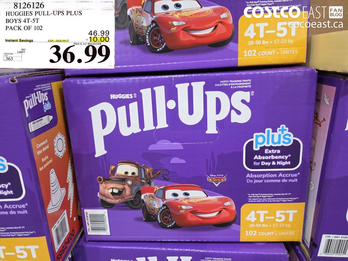 8126126 HUGGIES PULL-UPS PLUS BOYS 4T-5T PACK OF 102 ($10.00 INSTANT SAVINGS EXPIRES ON 2026-09-27) $36.99