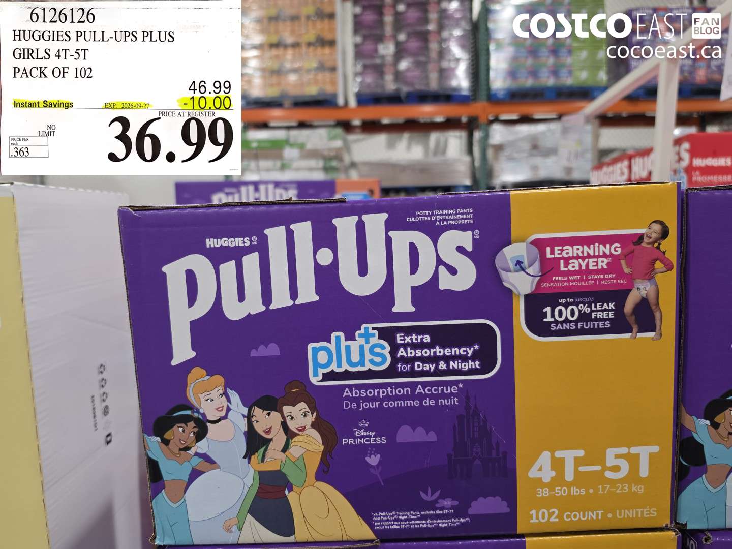 6126126 HUGGIES PULL-UPS PLUS GIRLS 4T-5T PACK OF 102 ($10.00 INSTANT SAVINGS EXPIRES ON 2026-09-27) $36.99