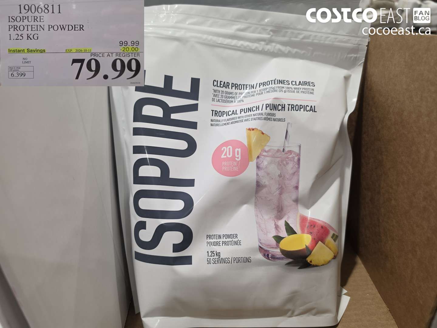1906811 ISOPURE PROTEIN POWDER 1.25 KG ($20.00 INSTANT SAVINGS EXPIRES ON 2026-10-11) $79.99