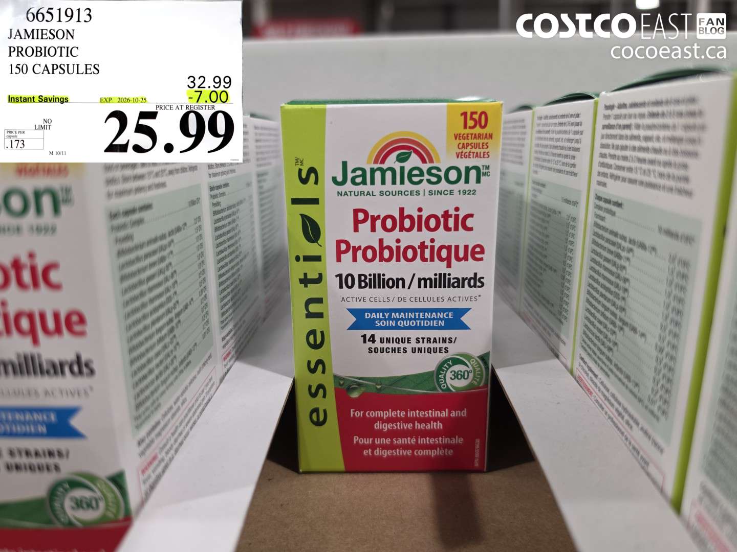 6651913 JAMIESON PROBIOTIC 150 CAPSULES ($7.00 INSTANT SAVINGS EXPIRES ON 2026-10-25) $25.99