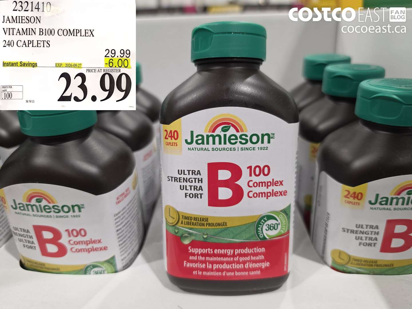2321410 JAMIESON VITAMIN B100 COMPLEX 240 CAPLETS ($6.00 INSTANT SAVINGS EXPIRES ON 2026-09-27) $23.99