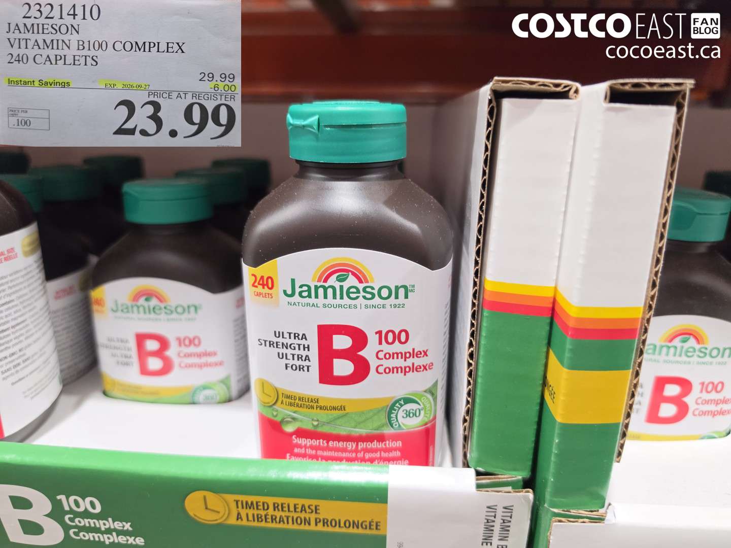 2321410 JAMIESON VITAMIN B100 COMPLEX 240 CAPLETS ($6.00 INSTANT SAVINGS EXPIRES ON 2026-09-27) $23.99