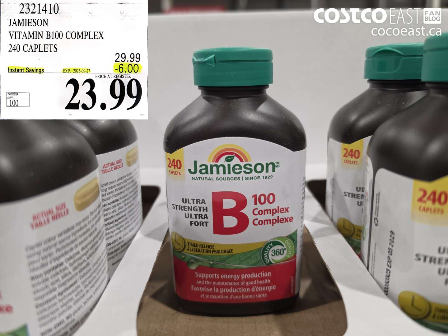 2321410 JAMIESON VITAMIN B100 COMPLEX 240 CAPLETS ($6.00 INSTANT SAVINGS EXPIRES ON 2026-09-27) $23.99