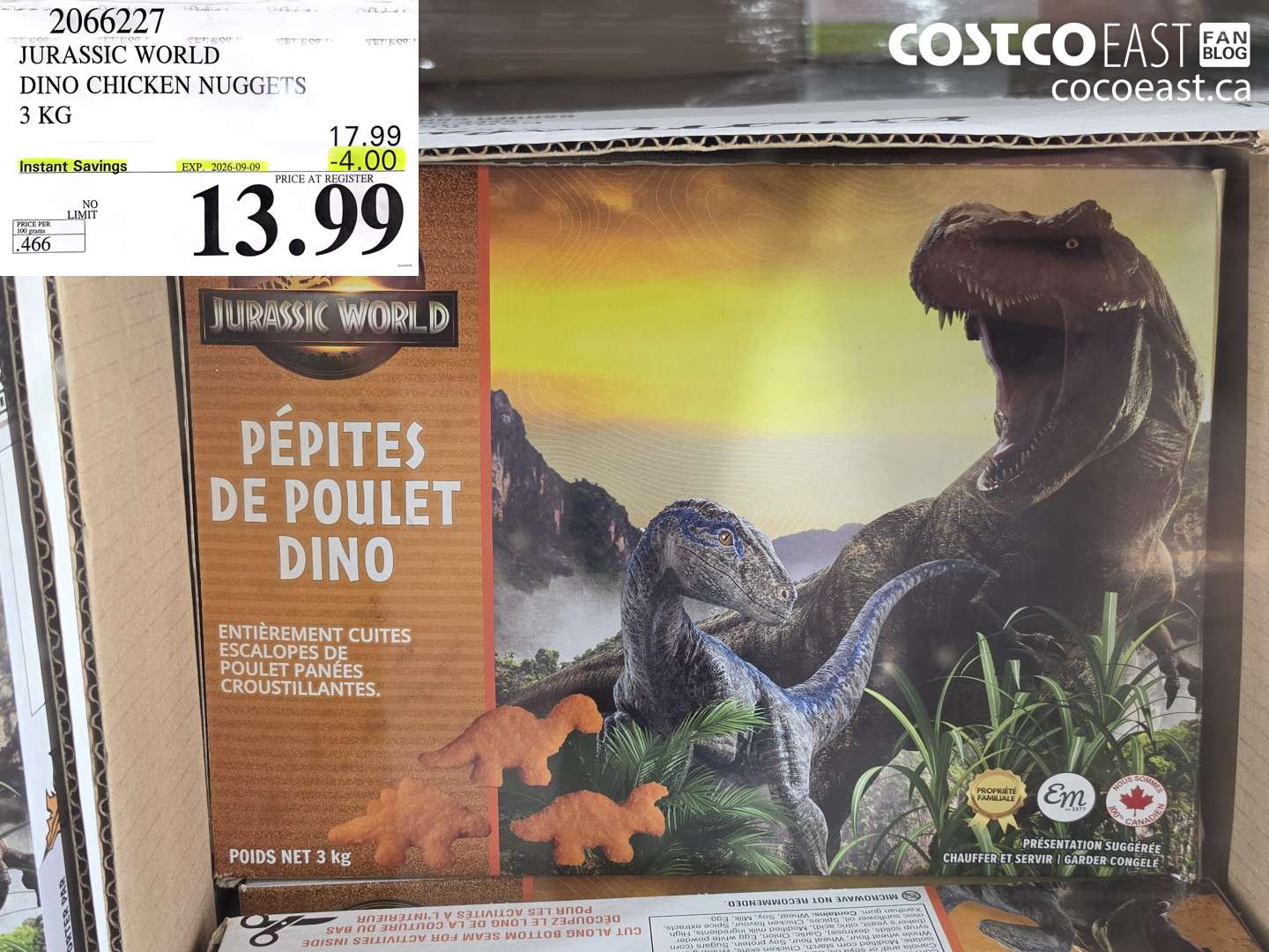 2066227 JURASSIC WORLD DINO CHICKEN NUGGETS 3 KG ($4.00 INSTANT SAVINGS EXPIRES ON 2026-09-09) $13.99