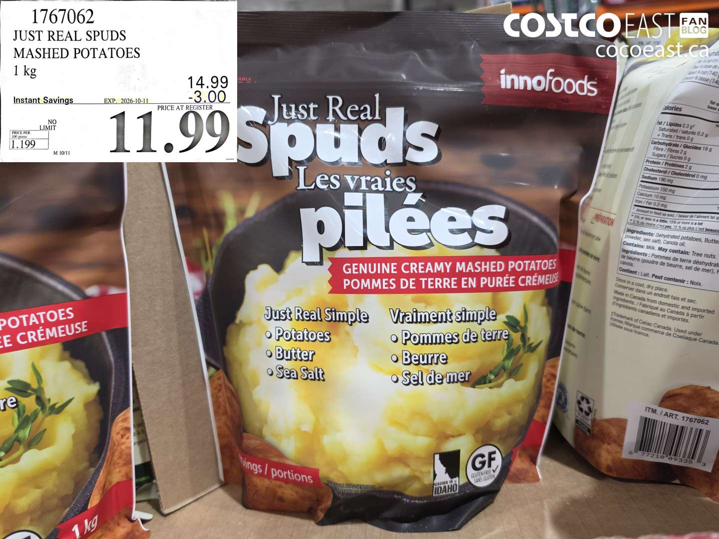 1767062 JUST REAL SPUDS MASHED POTATOES 1 KG ($3.00 INSTANT SAVINGS EXPIRES ON 2026-10-11) $11.99