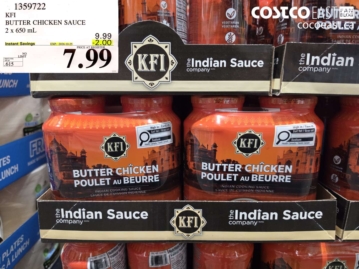 1359722 KFI BUTTER CHICKEN SAUCE 2 X 650 ML ($2.00 INSTANT SAVINGS EXPIRES ON 2026-10-25) $7.99