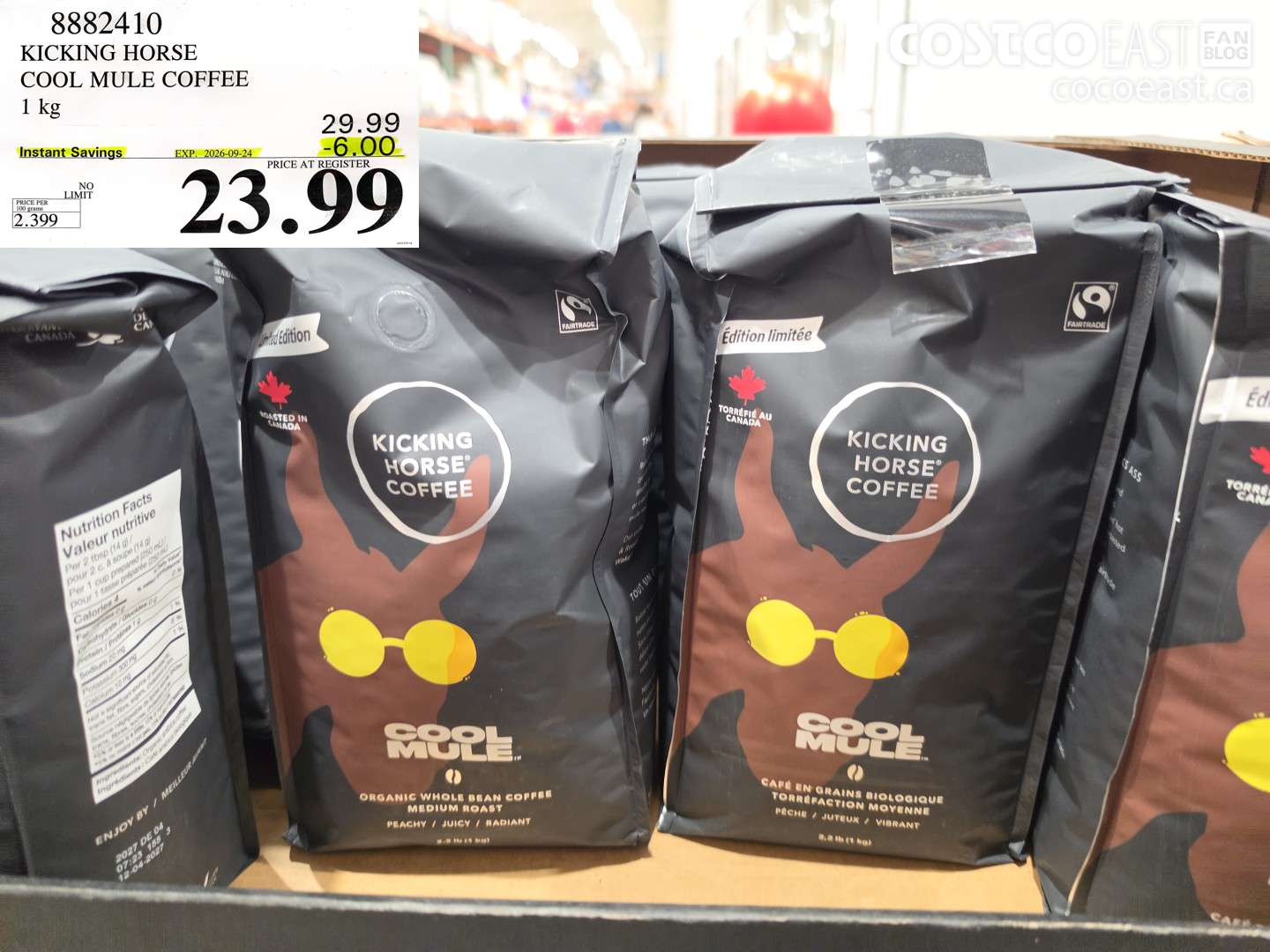 8882410 KICKING HORSE COOL MULE COFFEE 1 KG ($6.00 INSTANT SAVINGS EXPIRES ON 2026-09-24) $23.99
