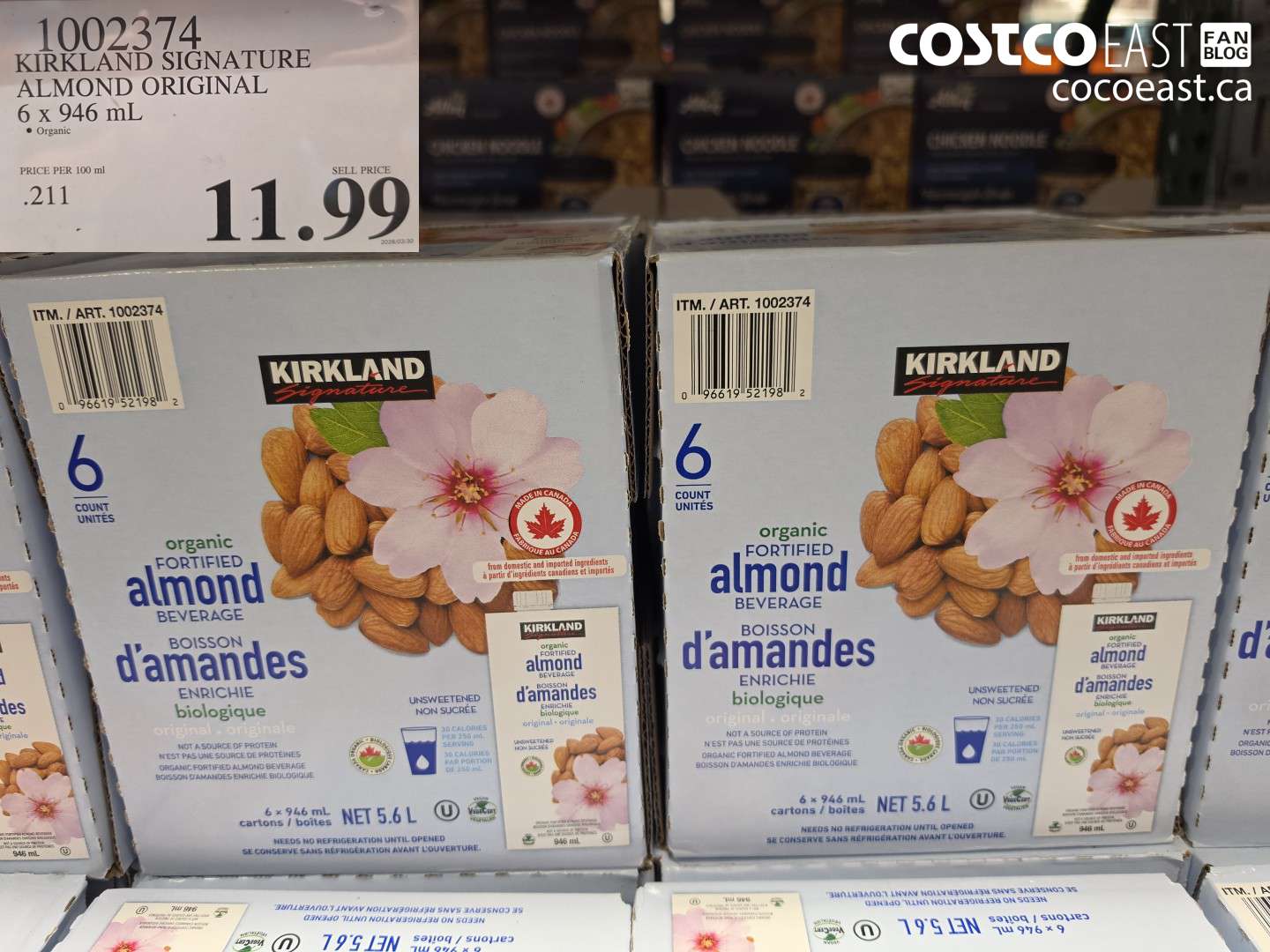 1002374 KIRKLAND SIGNATURE ALMOND ORIGINAL 6 X 946 ML $11.99