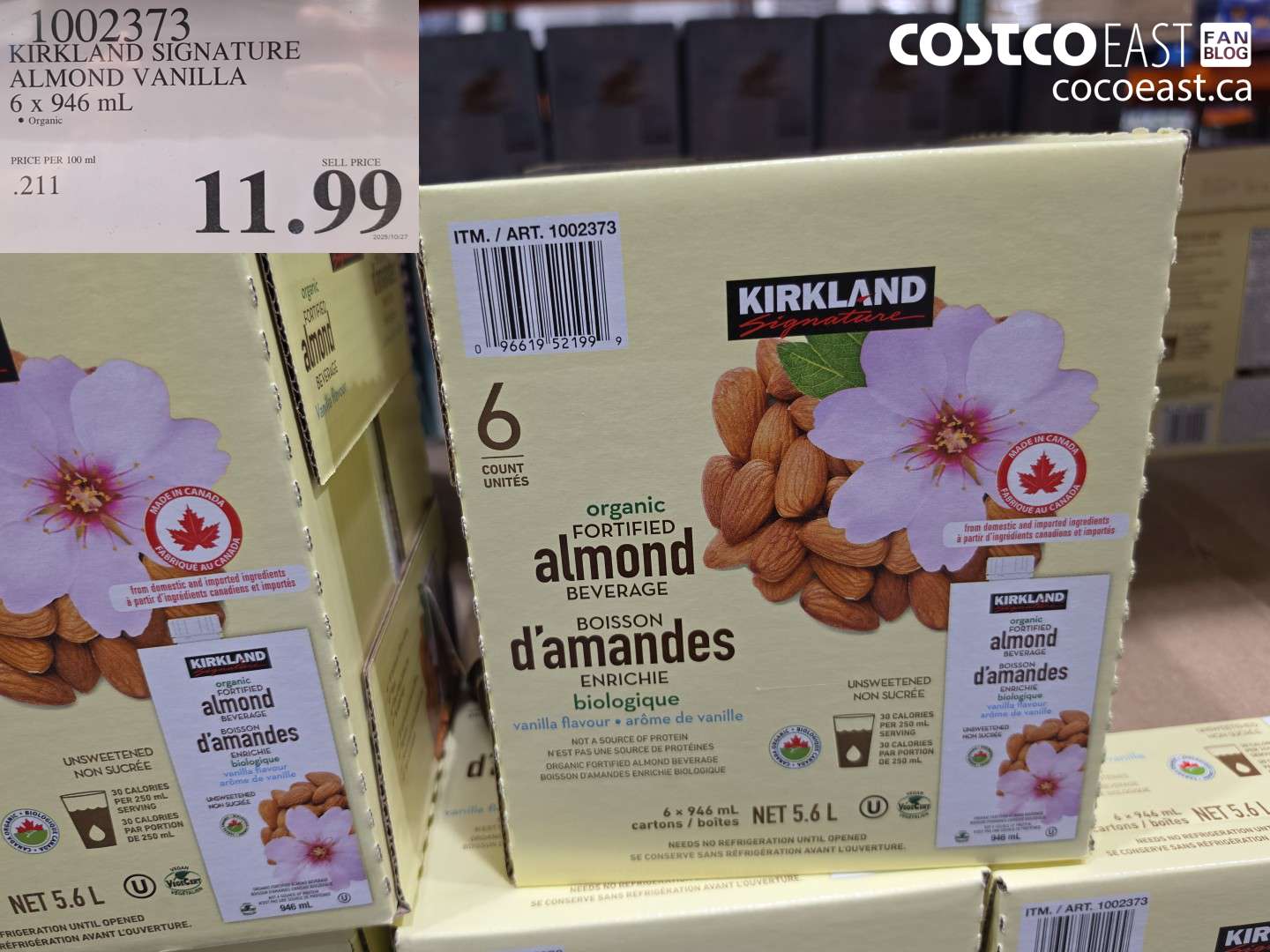 1002373 KIRKLAND SIGNATURE ALMOND VANILLA 6 X 946 ML $11.99