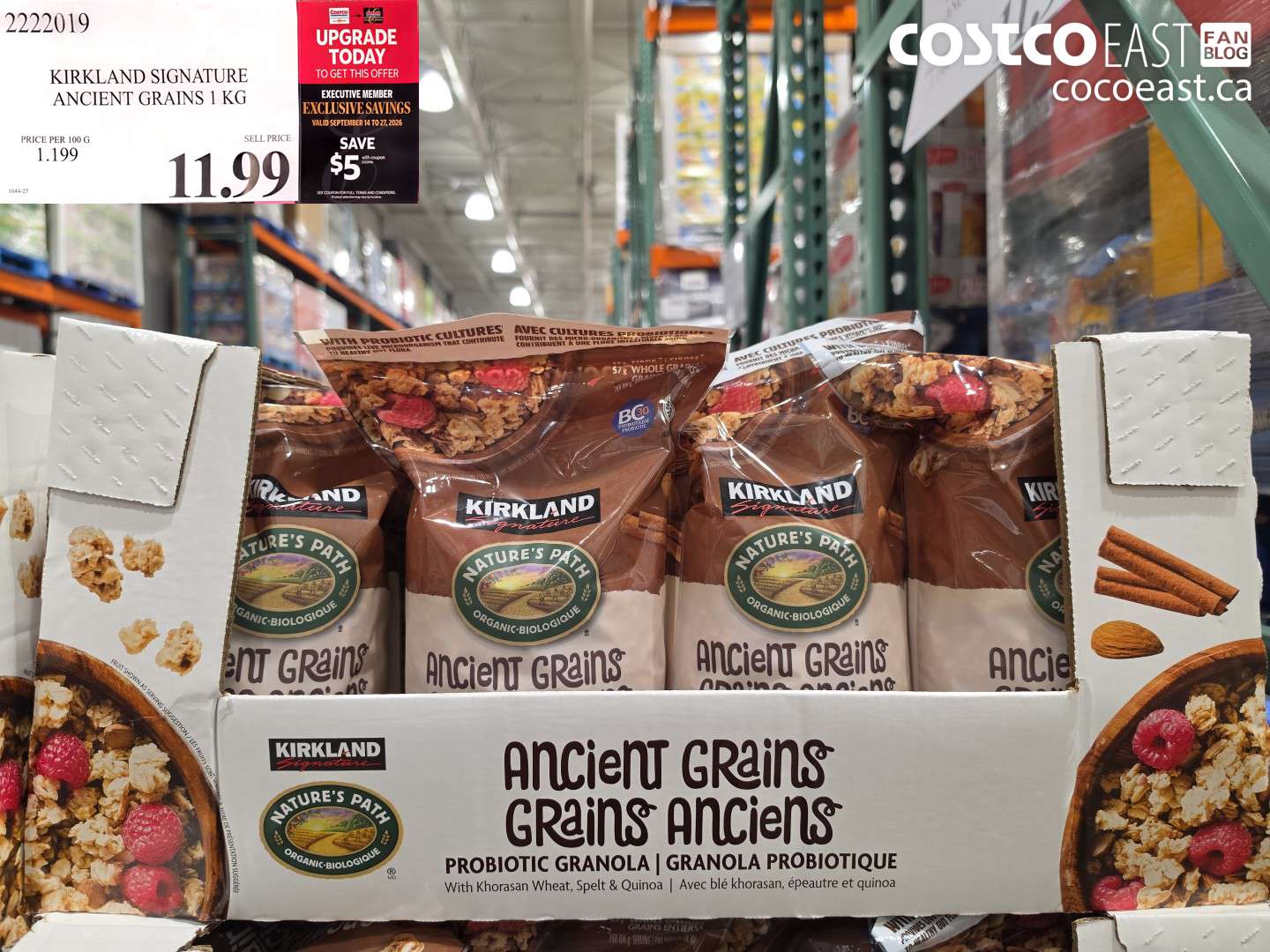 2222019 KIRKLAND SIGNATURE ANCIENT GRAINS 1 KG ($5.00 INSTANT SAVINGS EXPIRES ON 2026-09-27) $6.99