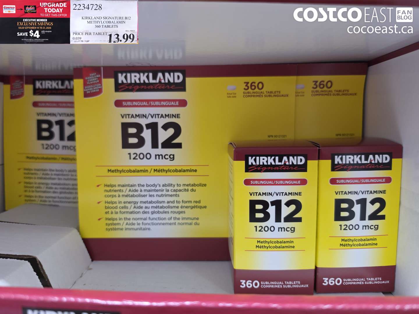 2234728 KIRKLAND SIGNATURE B12 METHYLCOBALAMIN 360 TABLETS 4 OFF (EXPIRES ON 2026-09-27) $9.99
