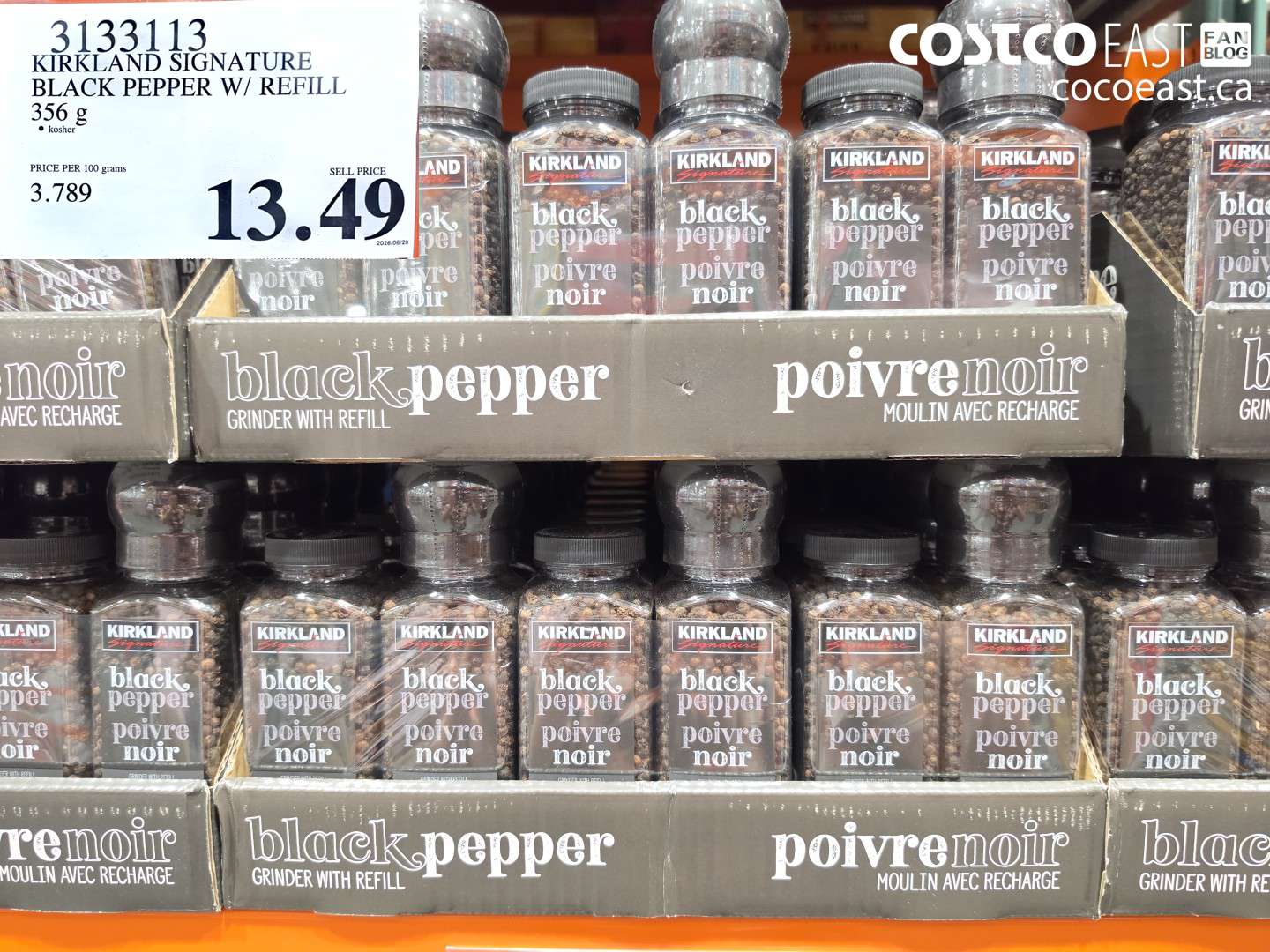 3133113 KIRKLAND SIGNATURE BLACK PEPPER W/ REFILL 356 G $13.49