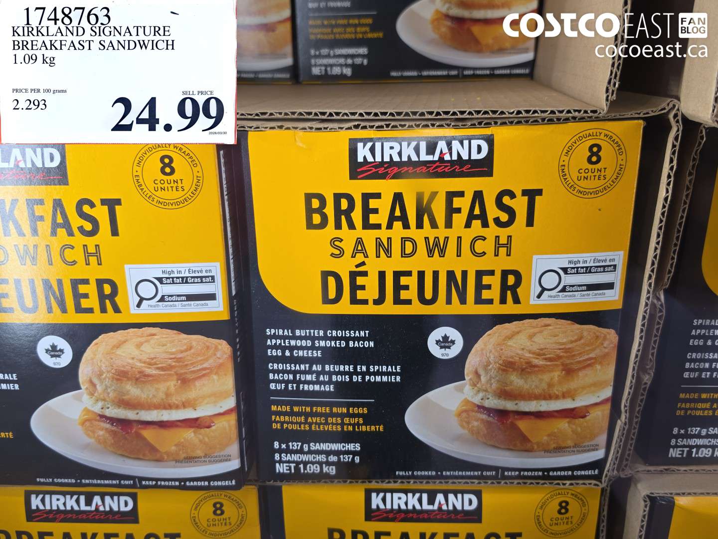 1748763 KIRKLAND SIGNATURE BREAKFAST SANDWICH 1.09 KG $24.99