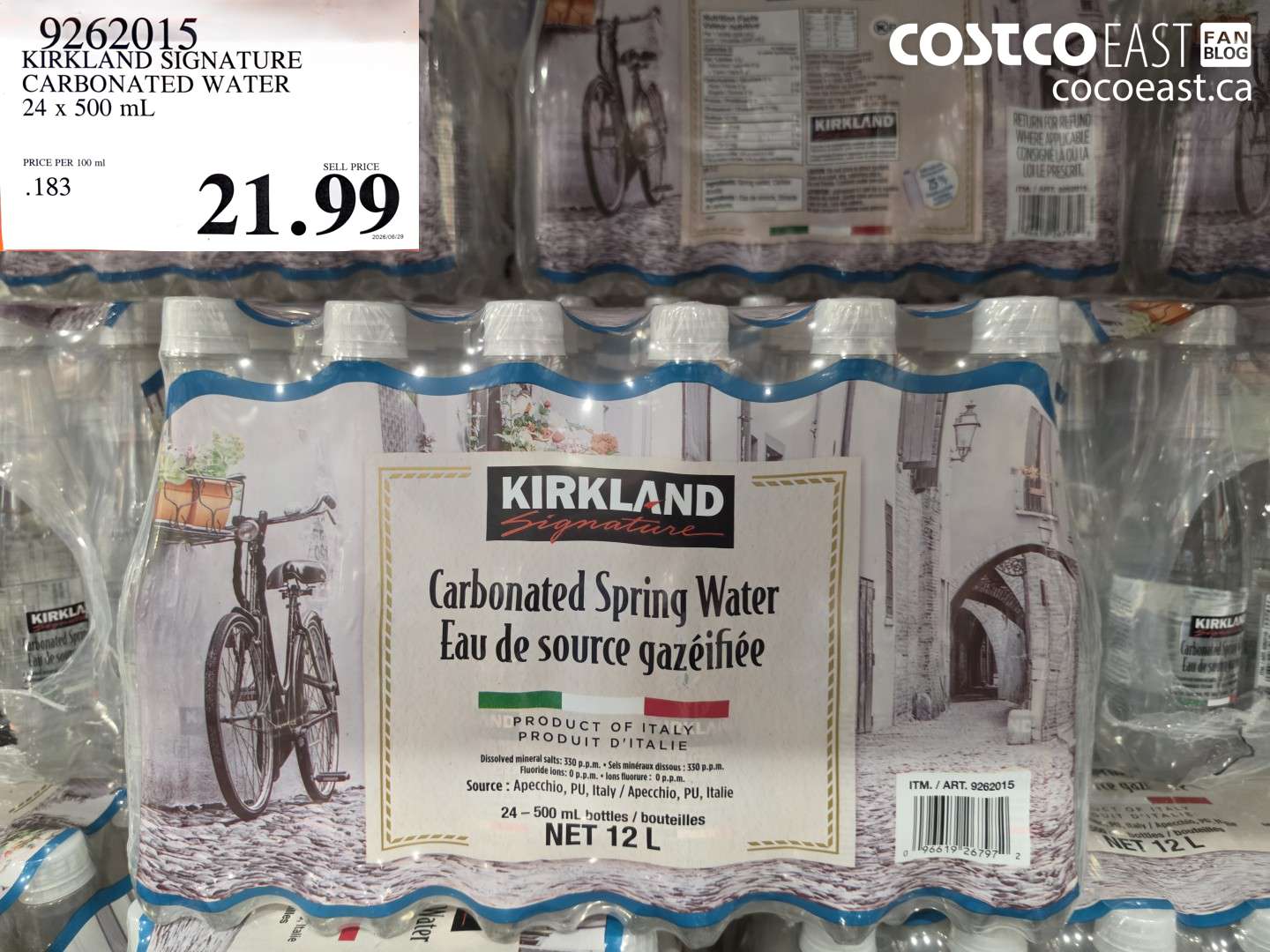 9262015 KIRKLAND SIGNATURE CARBONATED WATER 24 X 500 ML $21.99