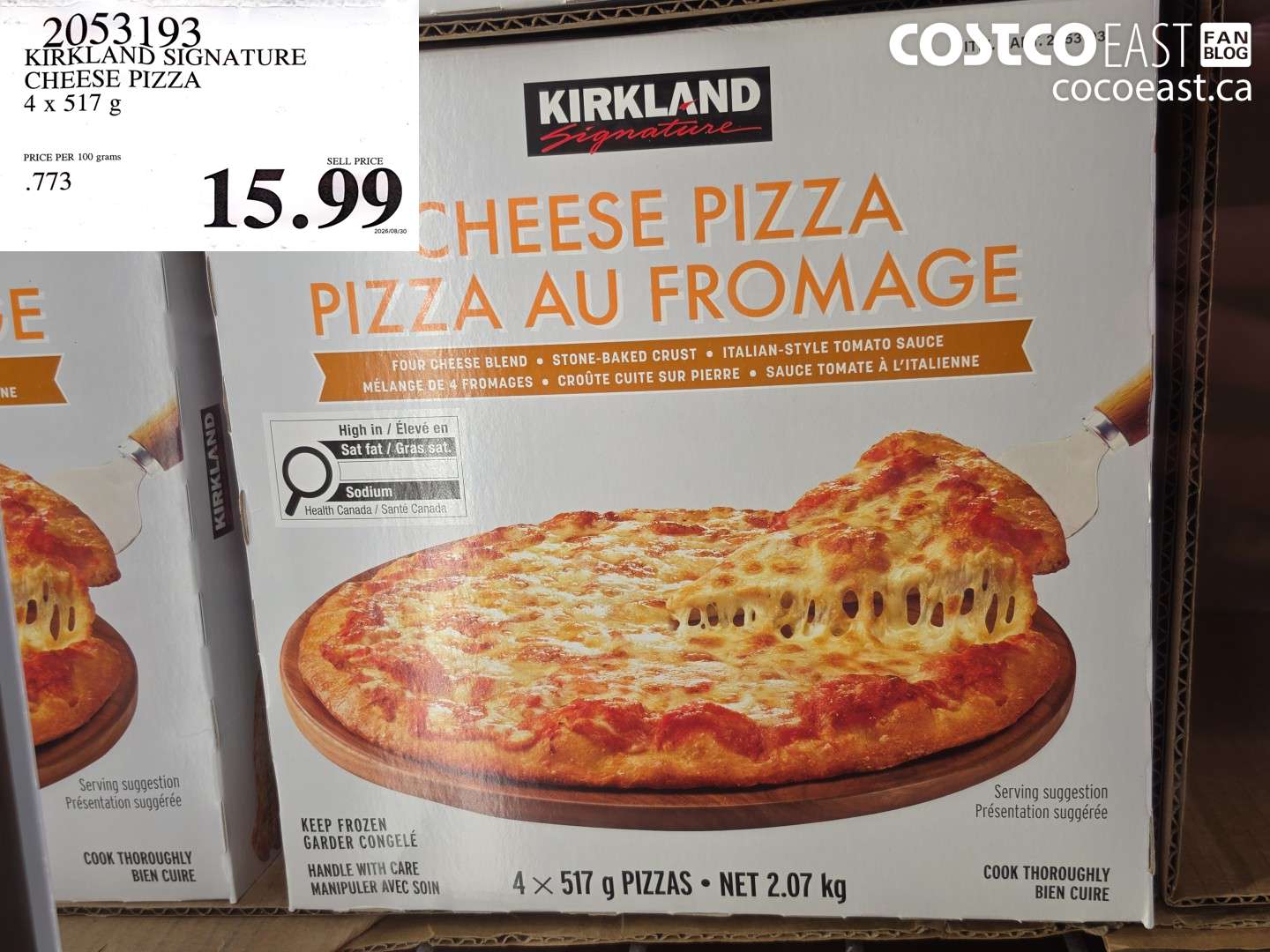 2053193 KIRKLAND SIGNATURE CHEESE PIZZA 4 X 517 G $15.99