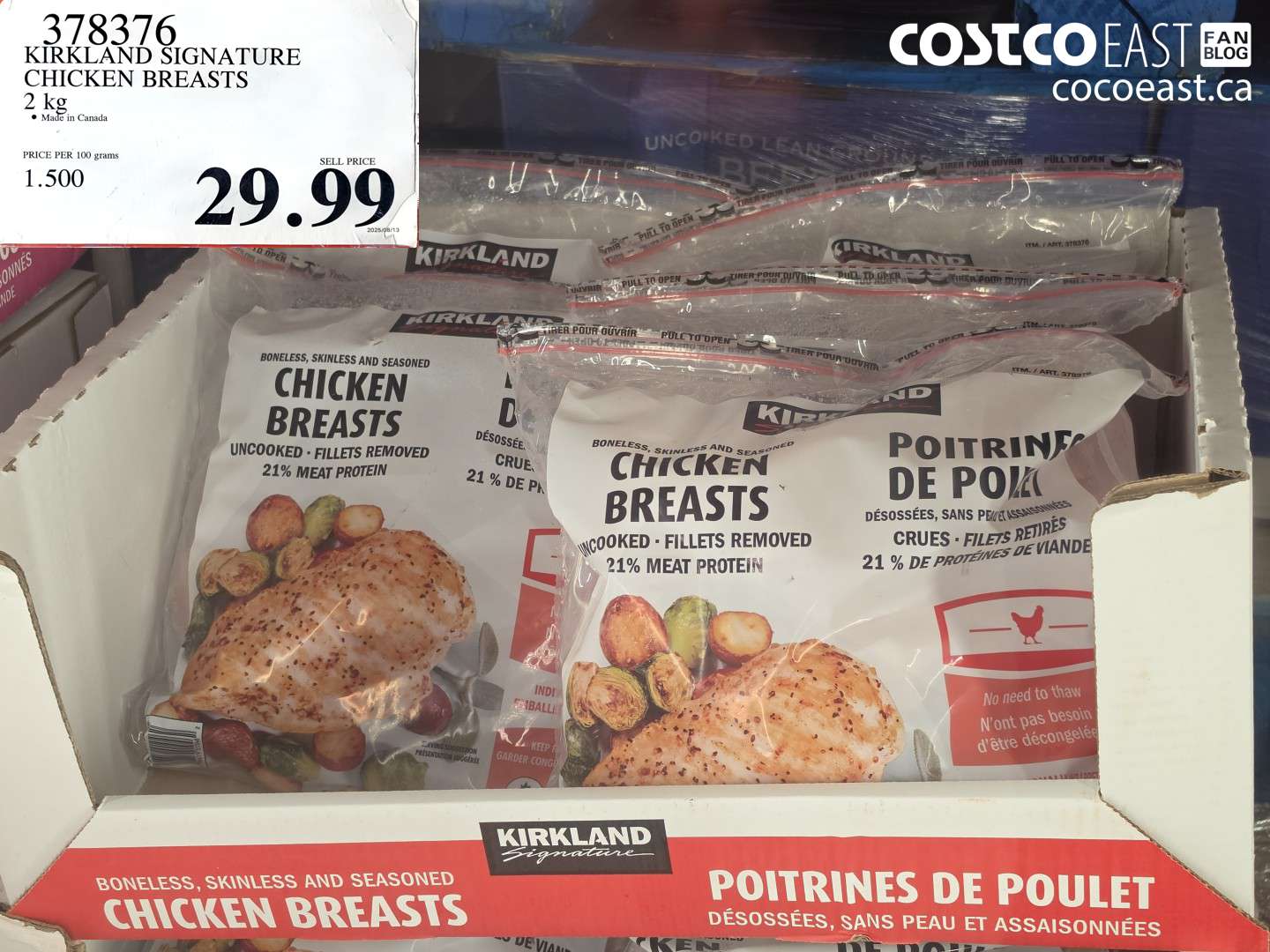 378376 KIRKLAND SIGNATURE CHICKEN BREASTS 2 KG $29.99