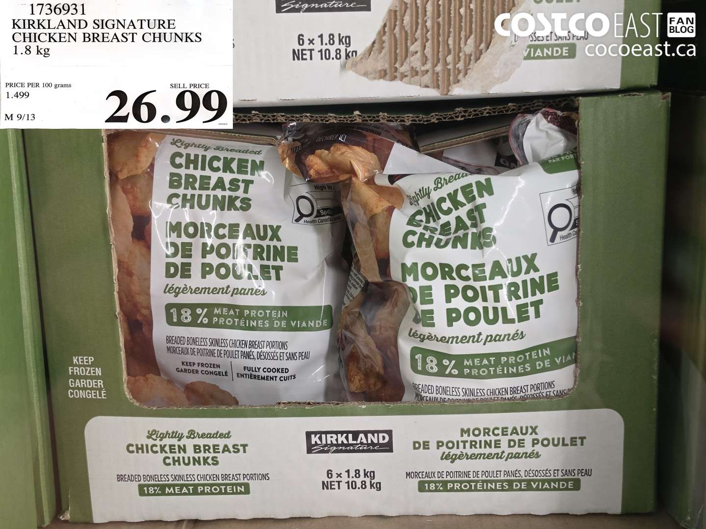 1736931 KIRKLAND SIGNATURE CHICKEN BREAST CHUNKS 1.8 KG $26.99