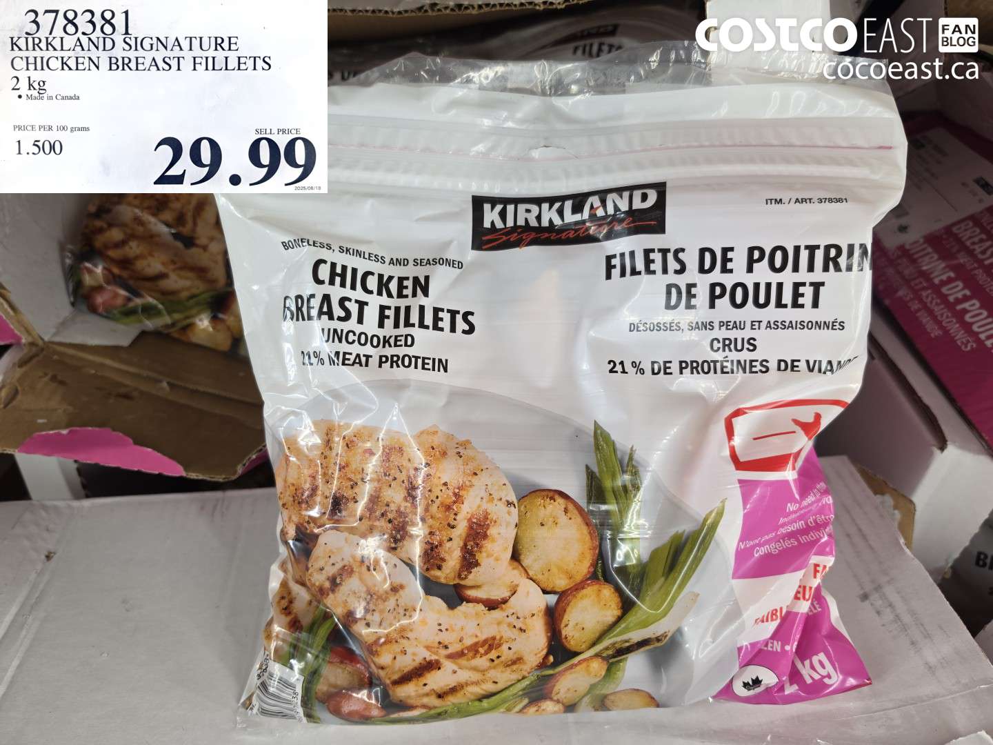 378381 KIRKLAND SIGNATURE CHICKEN BREAST FILLETS 2 KG $29.99