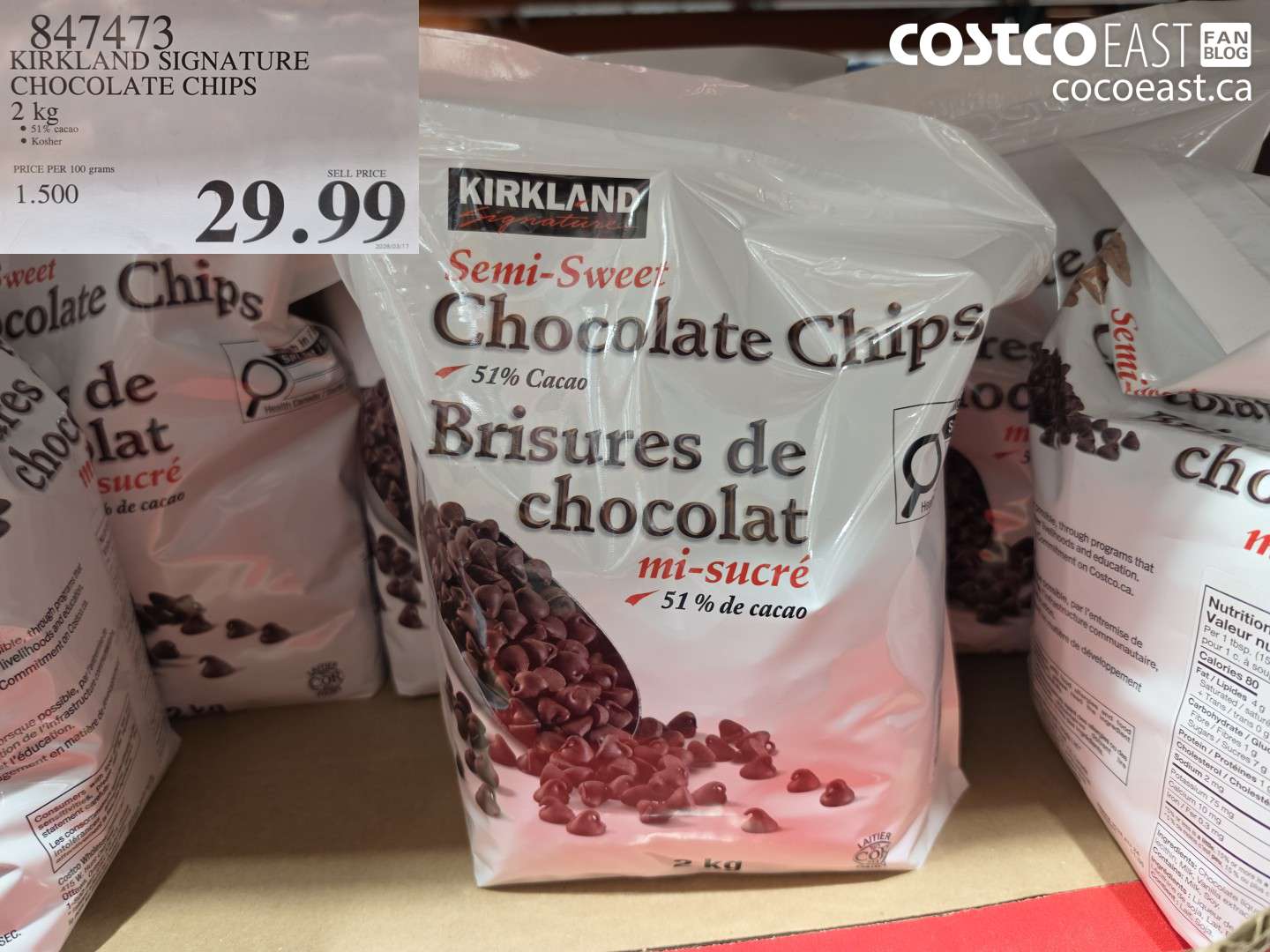 847473 KIRKLAND SIGNATURE CHOCOLATE CHIPS 2 KG $29.99