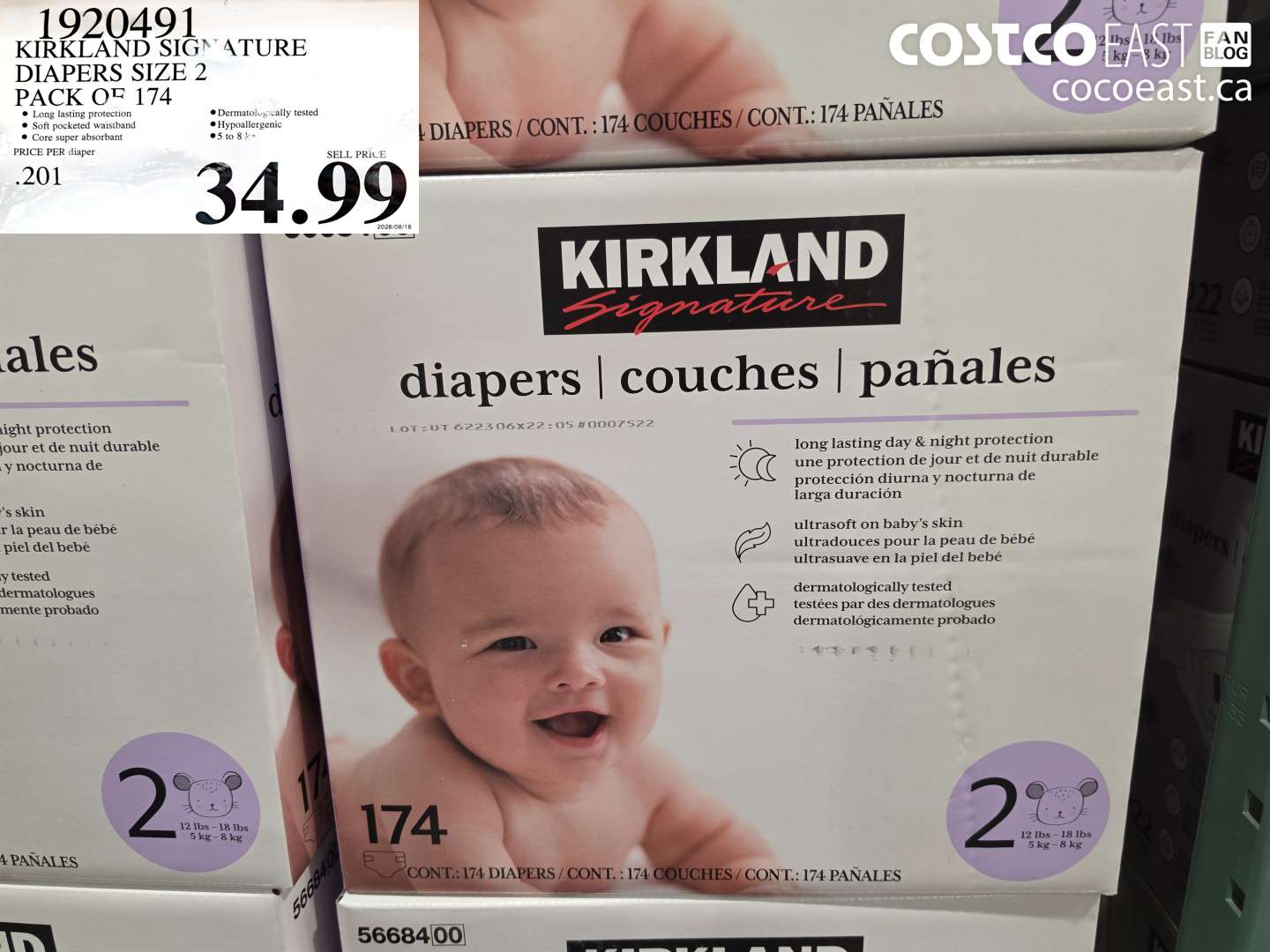 1920491 KIRKLAND SIGNATURE DIAPERS SIZE 2 PACK OF 174 $34.99