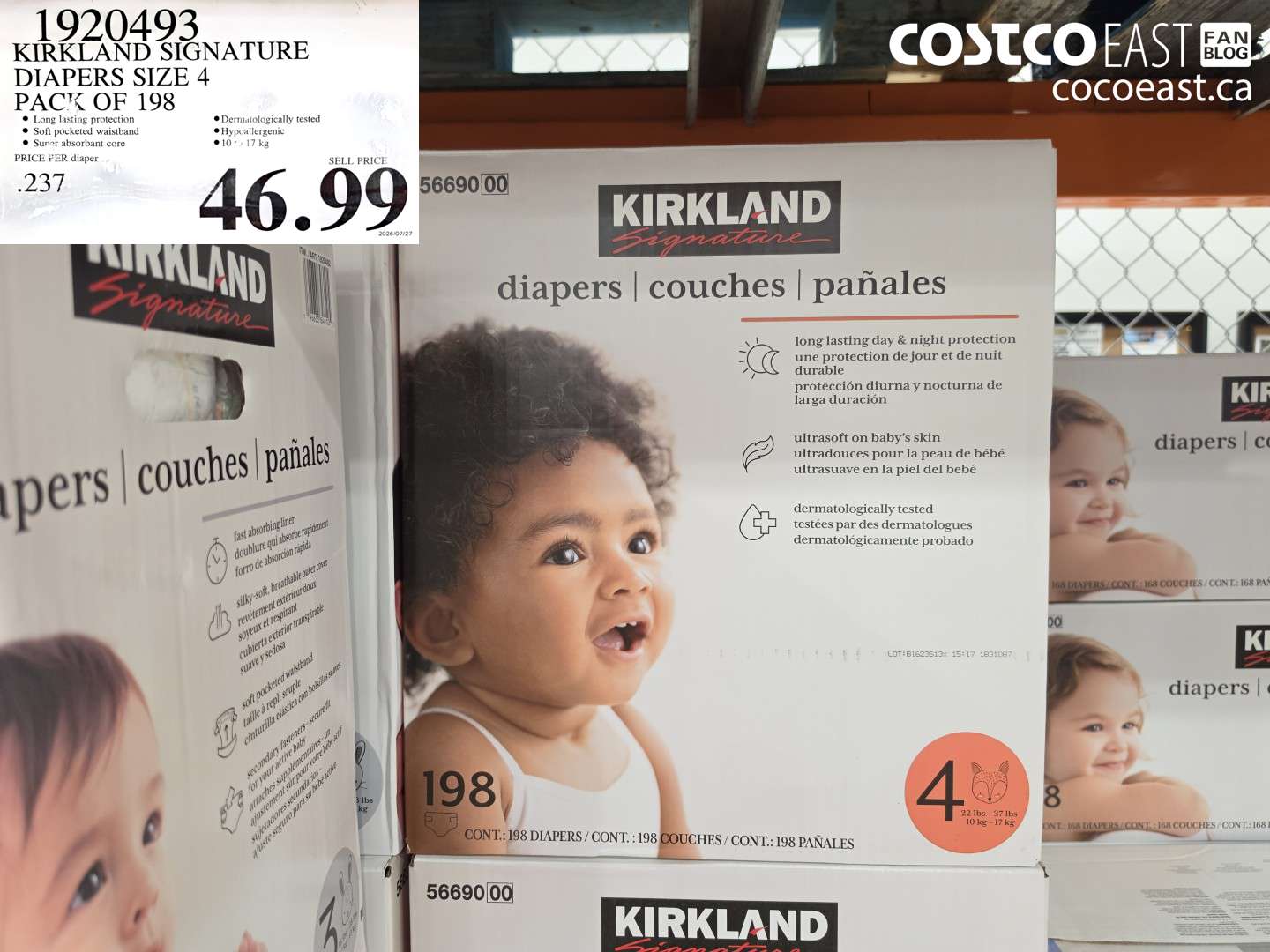 1920493 KIRKLAND SIGNATURE DIAPERS SIZE 4 PACK OF 198 $46.99
