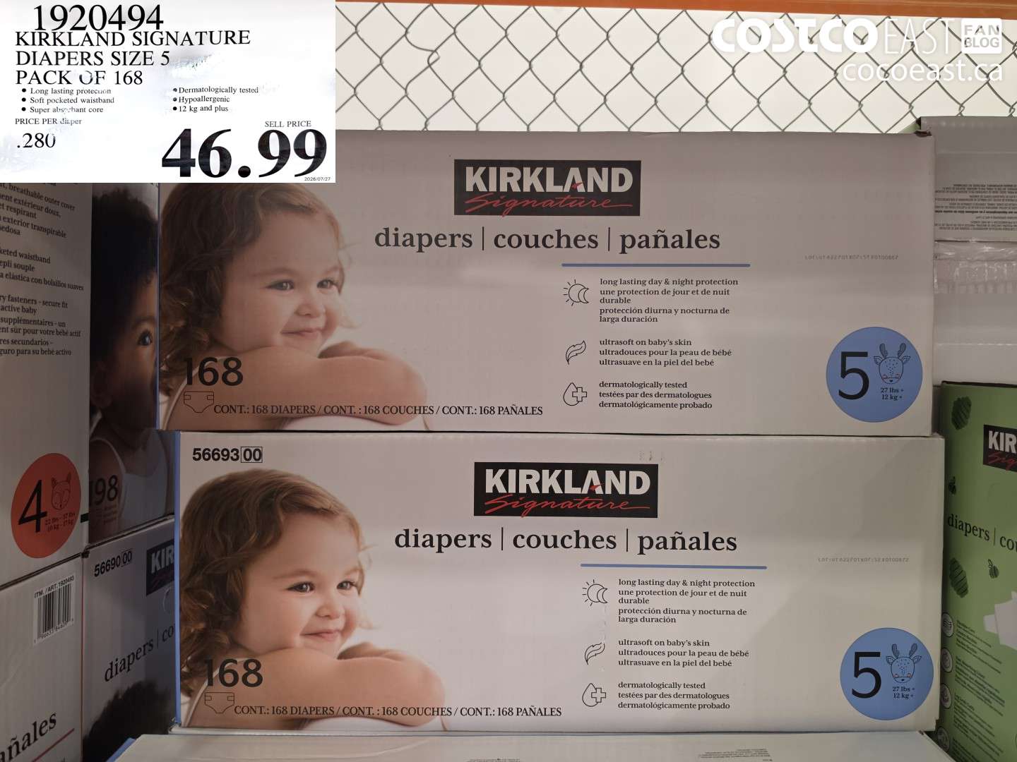 1920494 KIRKLAND SIGNATURE DIAPERS SIZE 5 PACK OF 168 $46.99