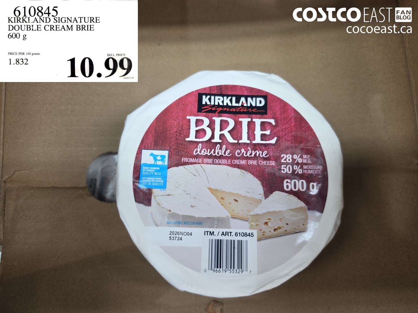 610845 KIRKLAND SIGNATURE DOUBLE CREAM BRIE 600 G $10.99