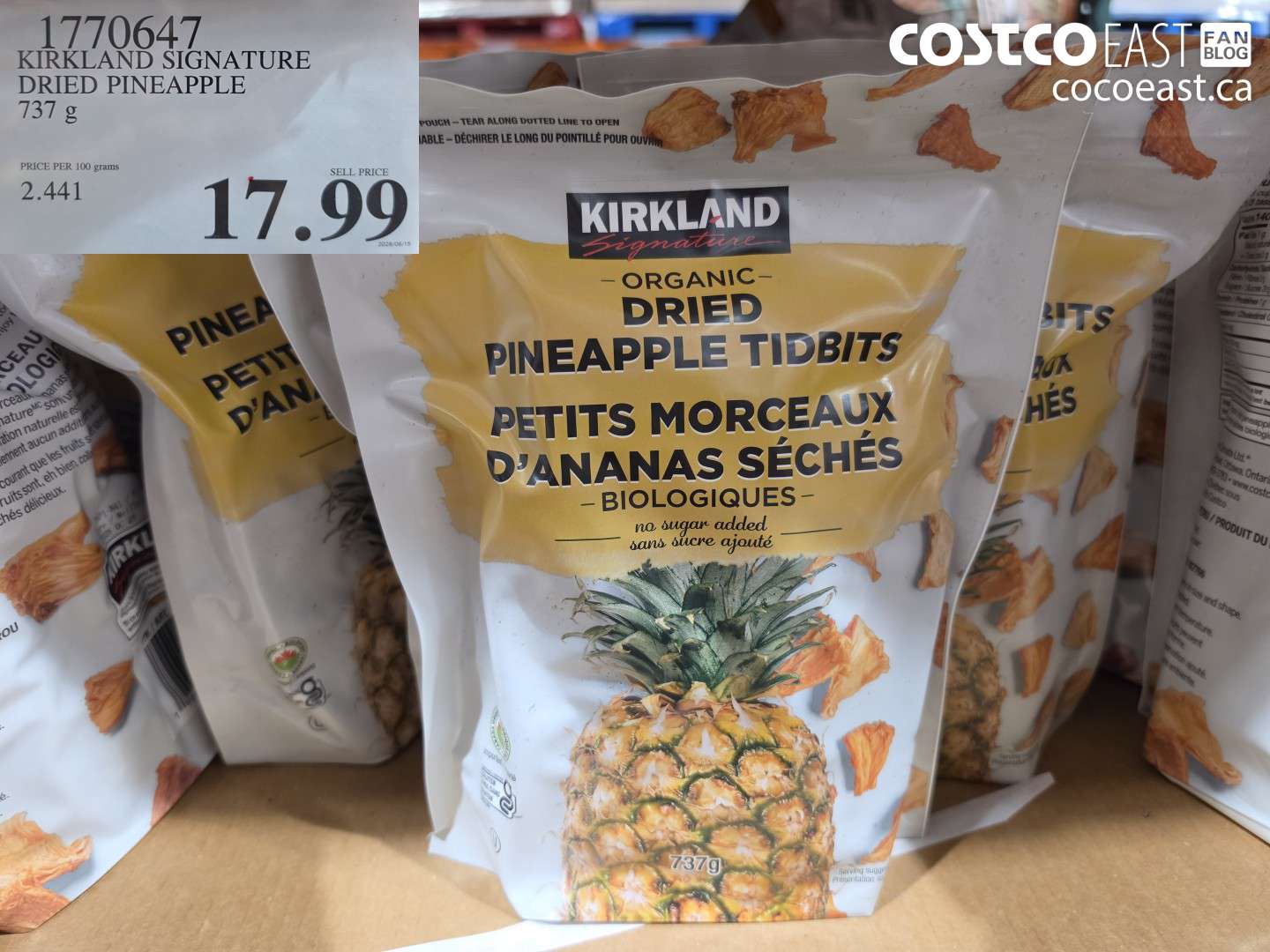 1770647 KIRKLAND SIGNATURE DRIED PINEAPPLE 737 G $17.99