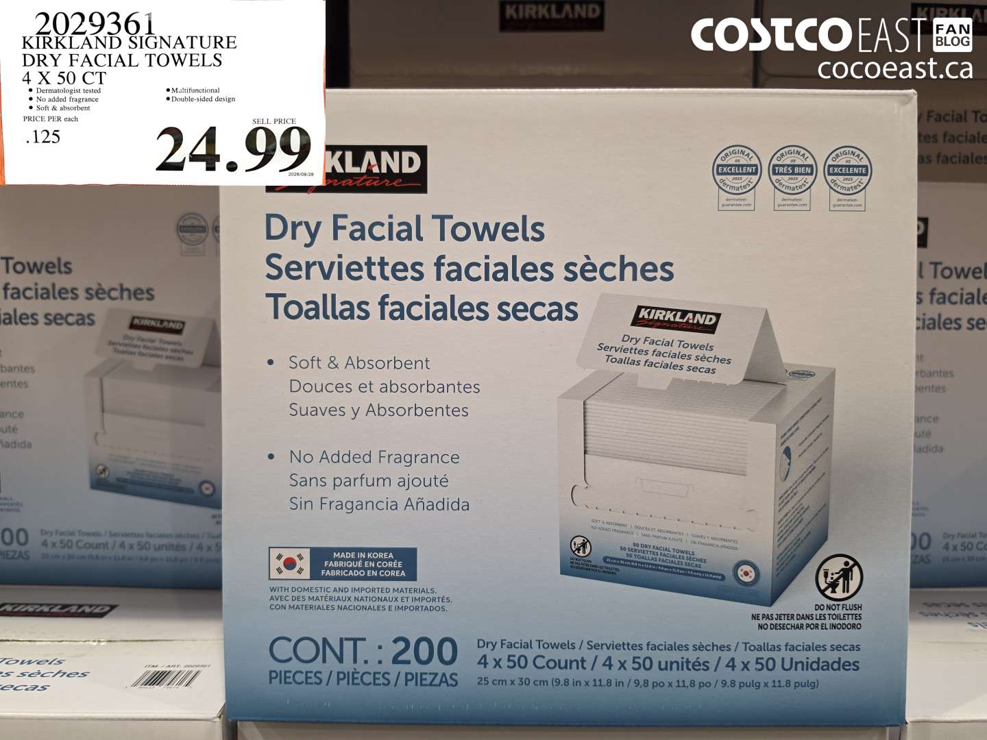 2029361 KIRKLAND SIGNATURE DRY FACIAL TOWELS 4 X 50 CT $24.99