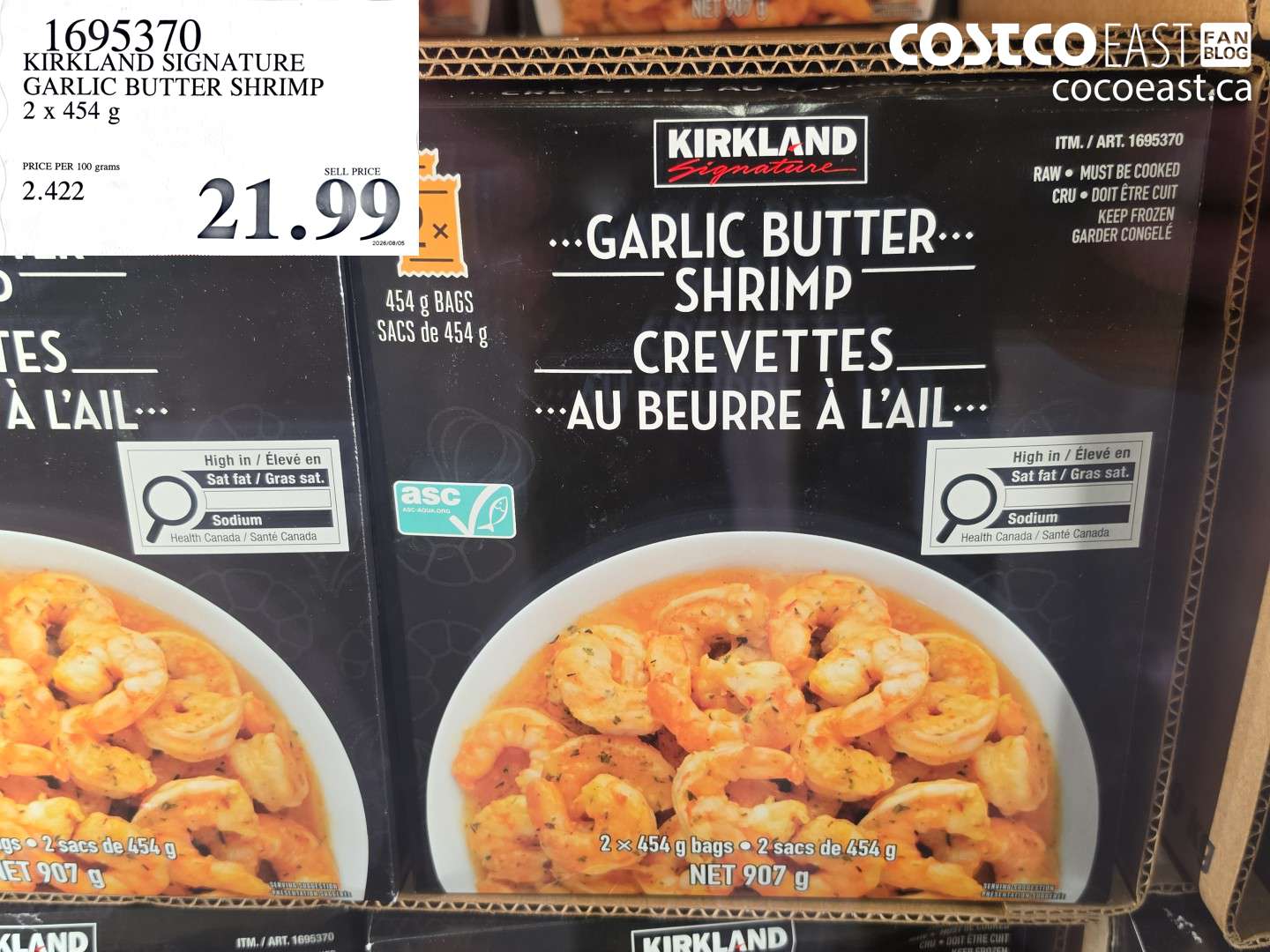 1695370 KIRKLAND SIGNATURE GARLIC BUTTER SHRIMP 2 X 454 G $21.99