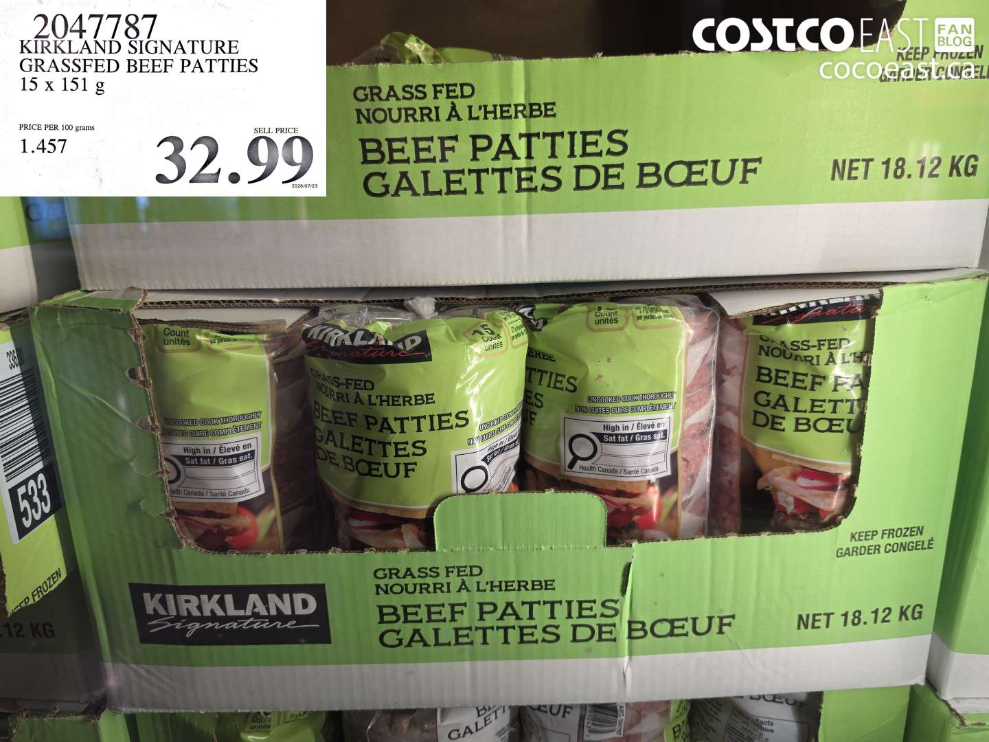 2047787 KIRKLAND SIGNATURE GRASSFED BEEF PATTIES 15 X 151 G $32.99