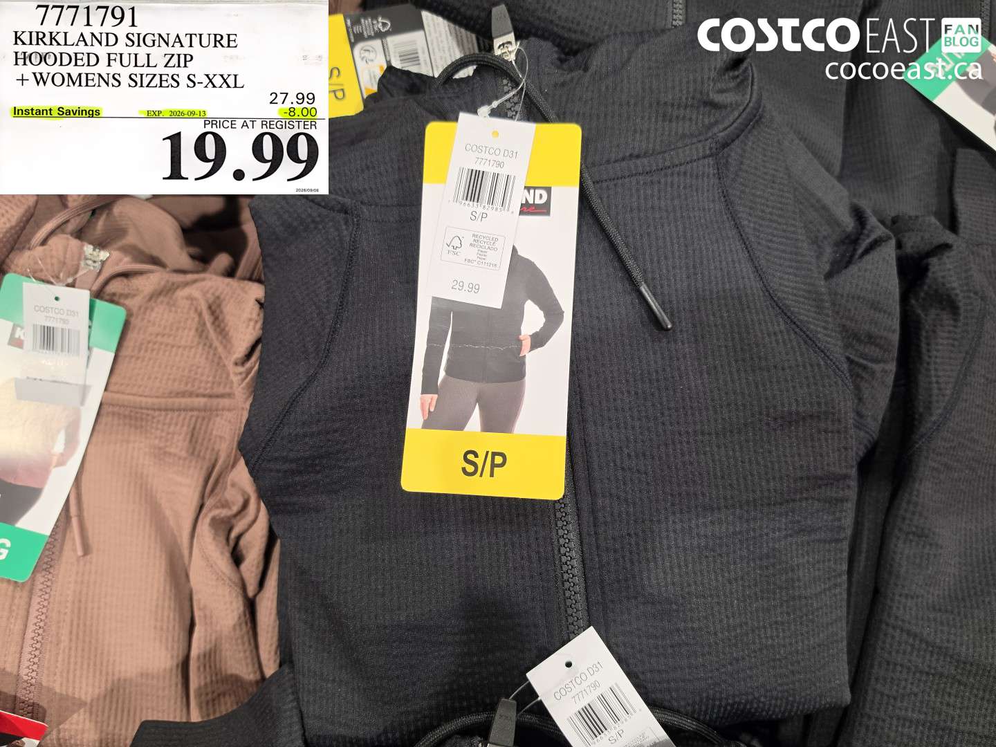 7771791 KIRKLAND SIGNATURE HOODED FULL ZIP + WOMENS SIZES S-XXL ($8.00 INSTANT SAVINGS EXPIRES ON 2026-09-13) $19.99