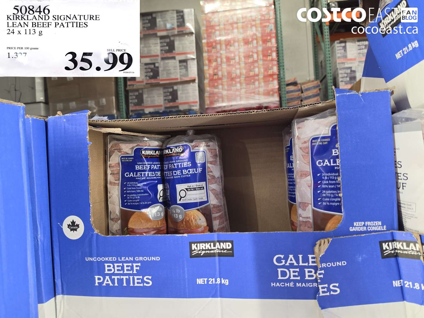 50846 KIRKLAND SIGNATURE LEAN BEEF PATTIES 24 X 113 G $35.99