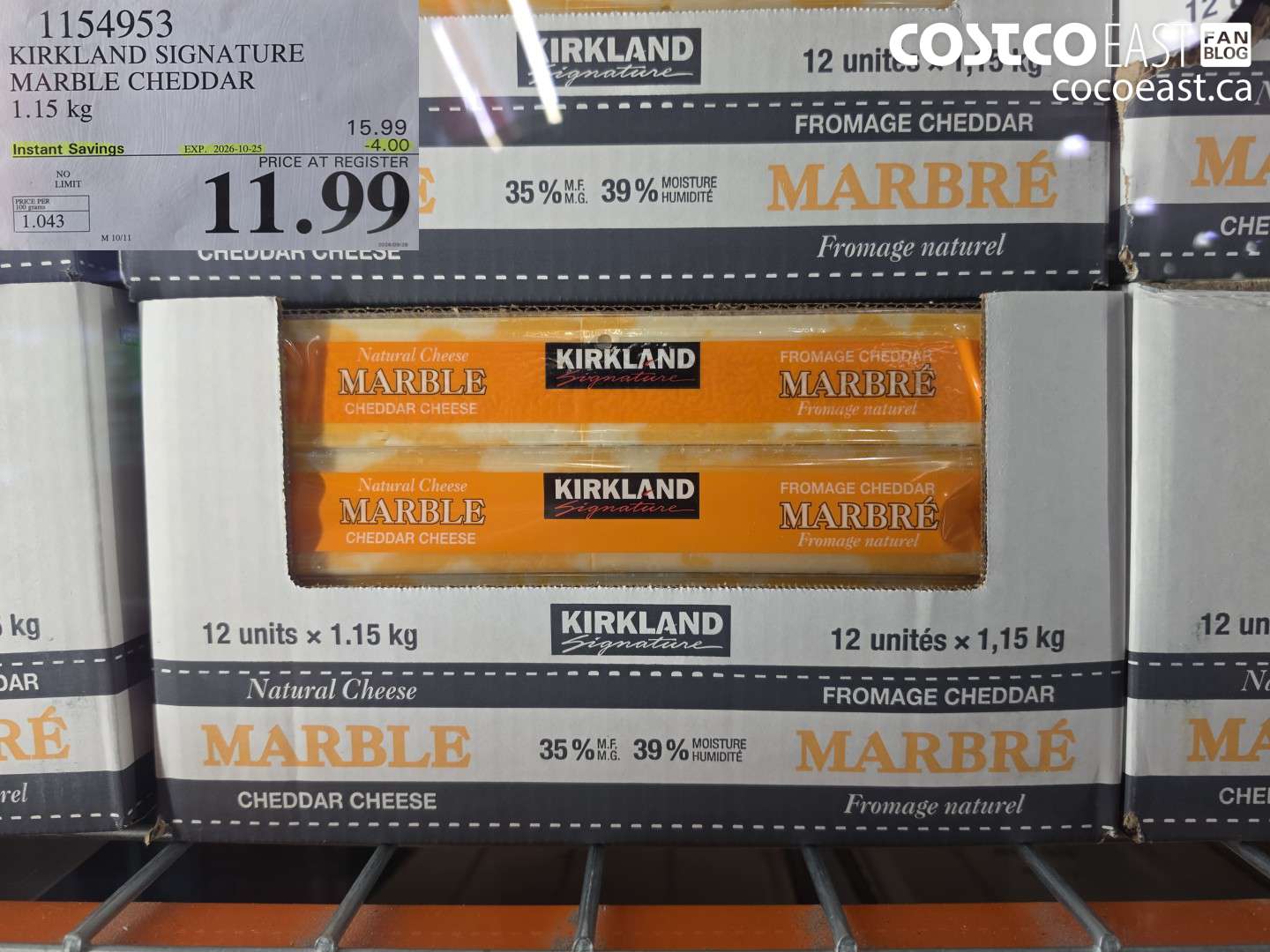 1154953 KIRKLAND SIGNATURE MARBLE CHEDDAR 1.15 KG ($4.00 INSTANT SAVINGS EXPIRES ON 2026-10-25) $11.99